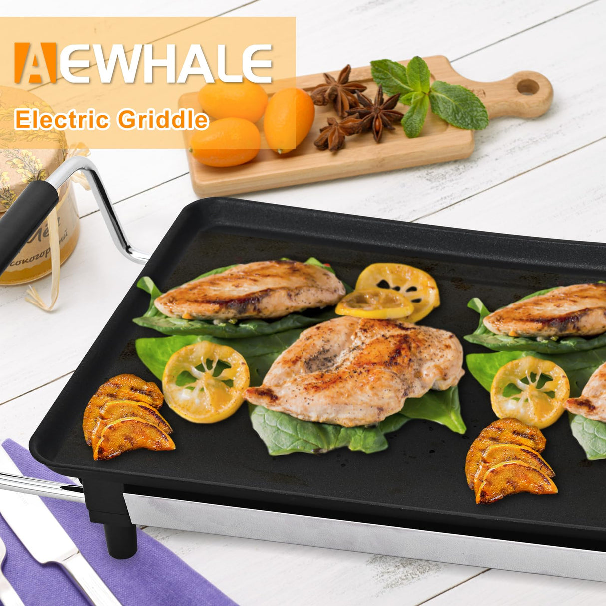 AEWHALE Electric Nonstick Extra Larger Griddle Grill-35" Teppanyaki Grill BBQ with Adjustable Temperature &Insulated Handles for Indoor/Outdoor AEWHALE