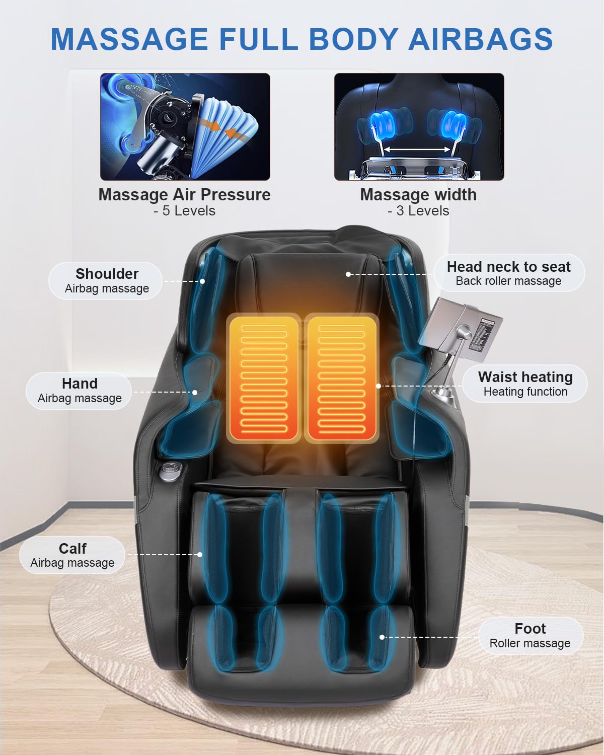 RELX 2025 Massage Chair Full Body, Zero Gravity Airbag Shiatsu Massage Chair with SL-Track, Heating, AI Control, Body Scan, 13 Modes, Foot Rollers, and Deep Yoga Stretch (Black) RELX