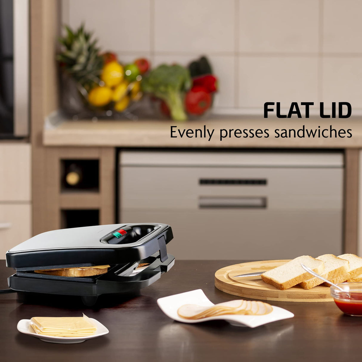 OVENTE Electric Sandwich Maker with Non-Stick Plates, Indicator Lights, Cool Touch Handle, Easy to Clean and Store, Perfect for Cooking Breakfast, Grilled Cheese, Tuna Melts and Snacks, Black GPS401B OVENTE