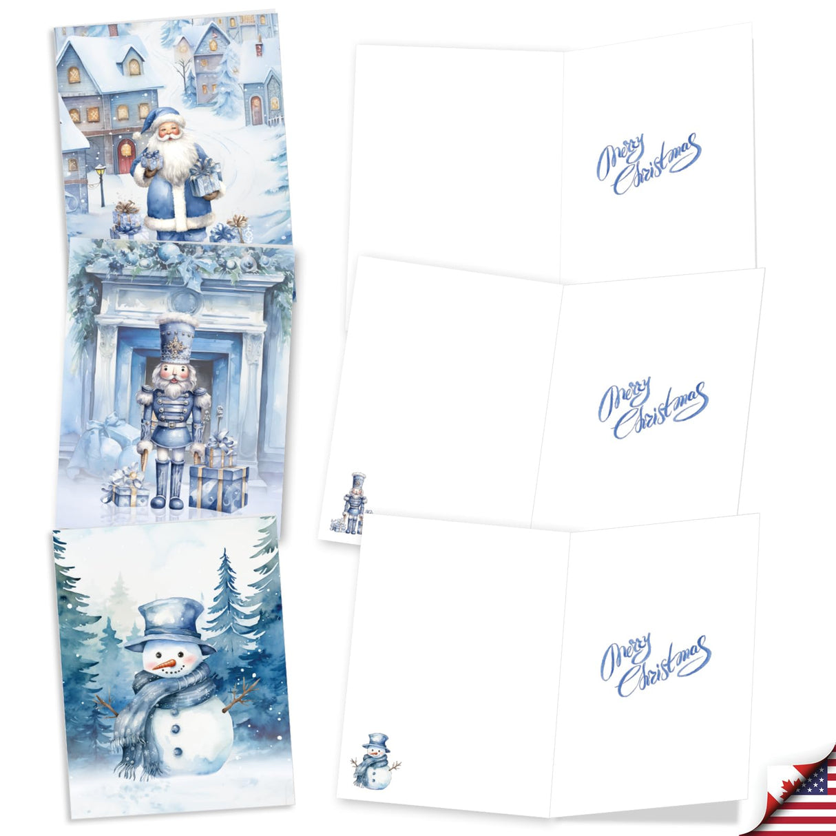 The Best Card Company 20 Assorted Christmas Notecards Bulk Box Set 4 x 5.12 Inch with Envelopes (10 Designs, 2 Each) Holiday In Blue AM10781XSG-B2x10 The Best Card Company
