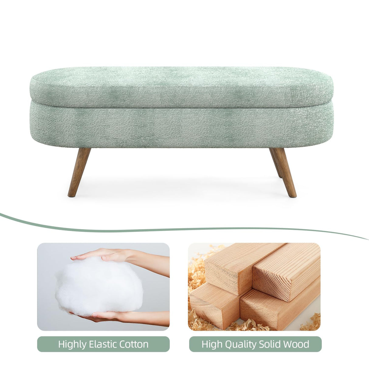 TODRANI Storage Ottoman Bench for Bedroom,43.5" Boucle Upholstered Entryway Shoe Seat Bench with Storage, Modern Padded Blanket Chest Stool Footrest for Living Room or Window Seating(Cyan) TODRANI