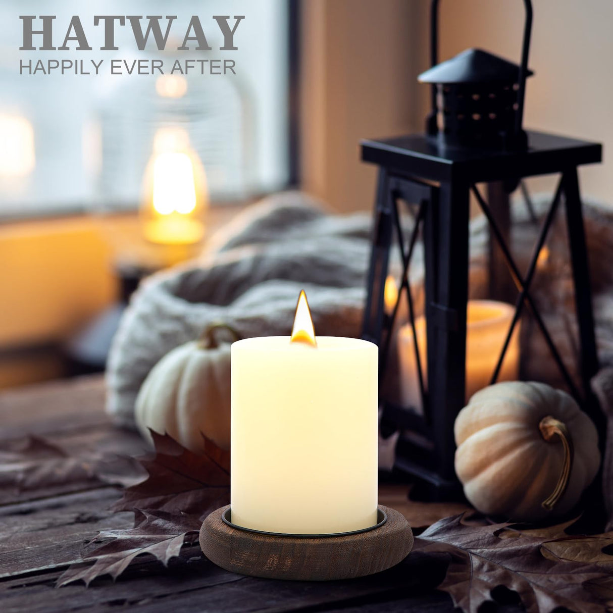 Hatway Wood Candle Holder Farmhouse Decor Wooden Pillar Candles Tray for Table Centerpiece Small Decorative Tray Riser Round Wooden Plate Pedestal Stand for Coffee Table for Christmas Decor Mu-2 Hatway