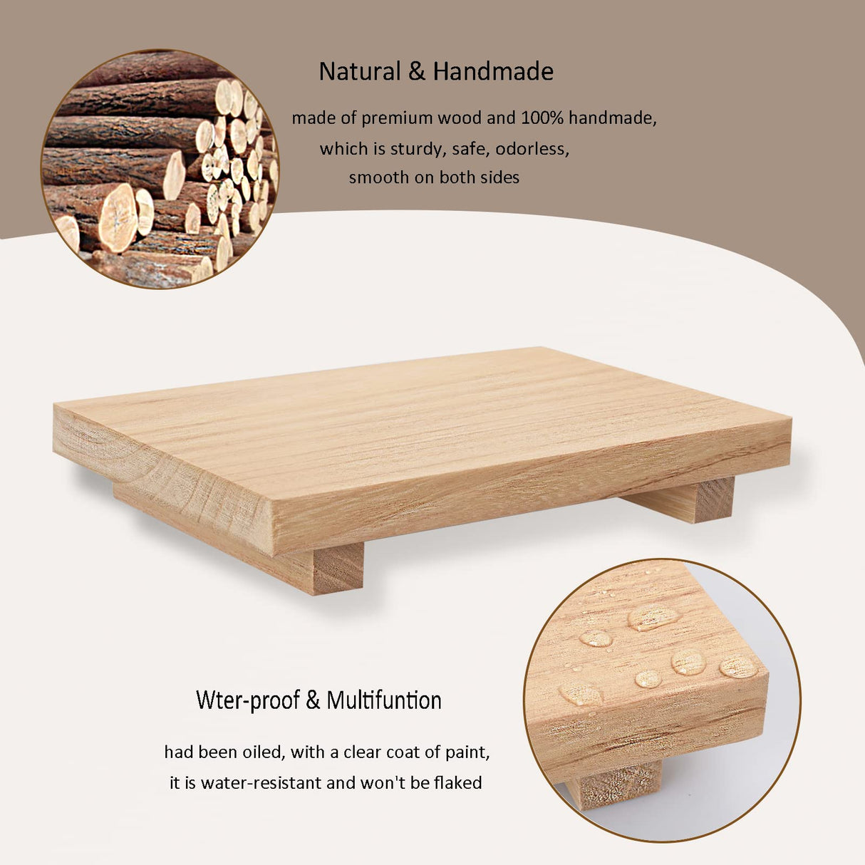 Small Wood Tray Pedestal Stand Farmhouse Bathroom Decor Decorative Wooden Riser Kitchen Soap Dish Holder for Vanity, Counter, Sink, 9" x 5.9" - Burlywood zoocatia