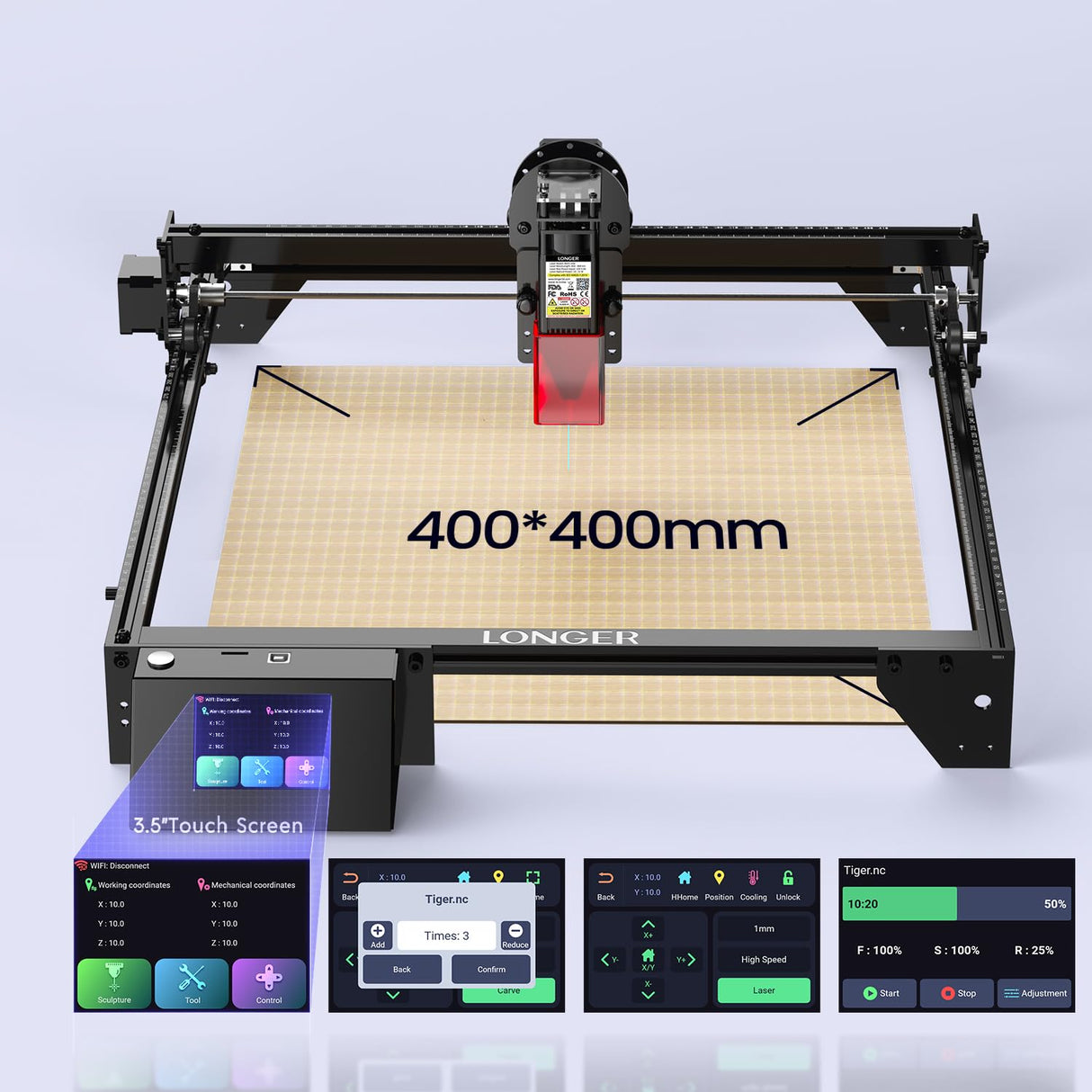 LGT Longer RAY5 Laser Engraver, 10W High-Precision Laser Engraver, Compressed Spot CNC, App Offline Control, DIY Engraving Tool for Metal/Glass/Wood, Engraving Area 15.7 "x15.7", Laser Class 2 Longer
