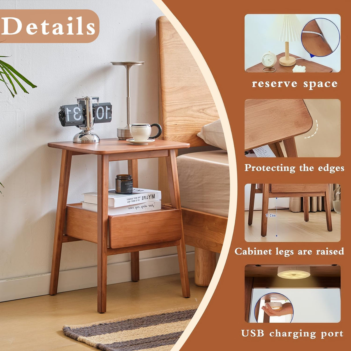 JIKUGO Nightstand with Drawers and Storage Shelf for Bedroom Bedside Tables Small Night Stands Bed Side Table JIKUGO