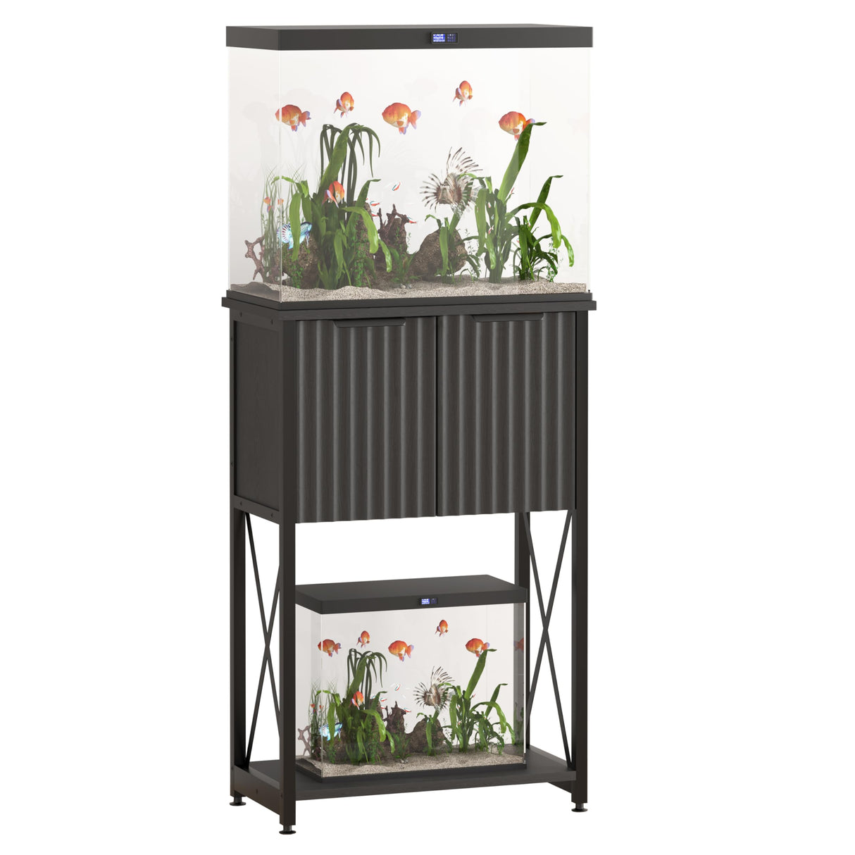 Piskyet 5-10 Gallon Fish Tank stand, Metal Frame Aquarium stand, Cabinet for Fish Tank Accessories Storage,Suitable for Turtle Reptile Tank Stand Terrarium Stand,220Lbs, Black Piskyet