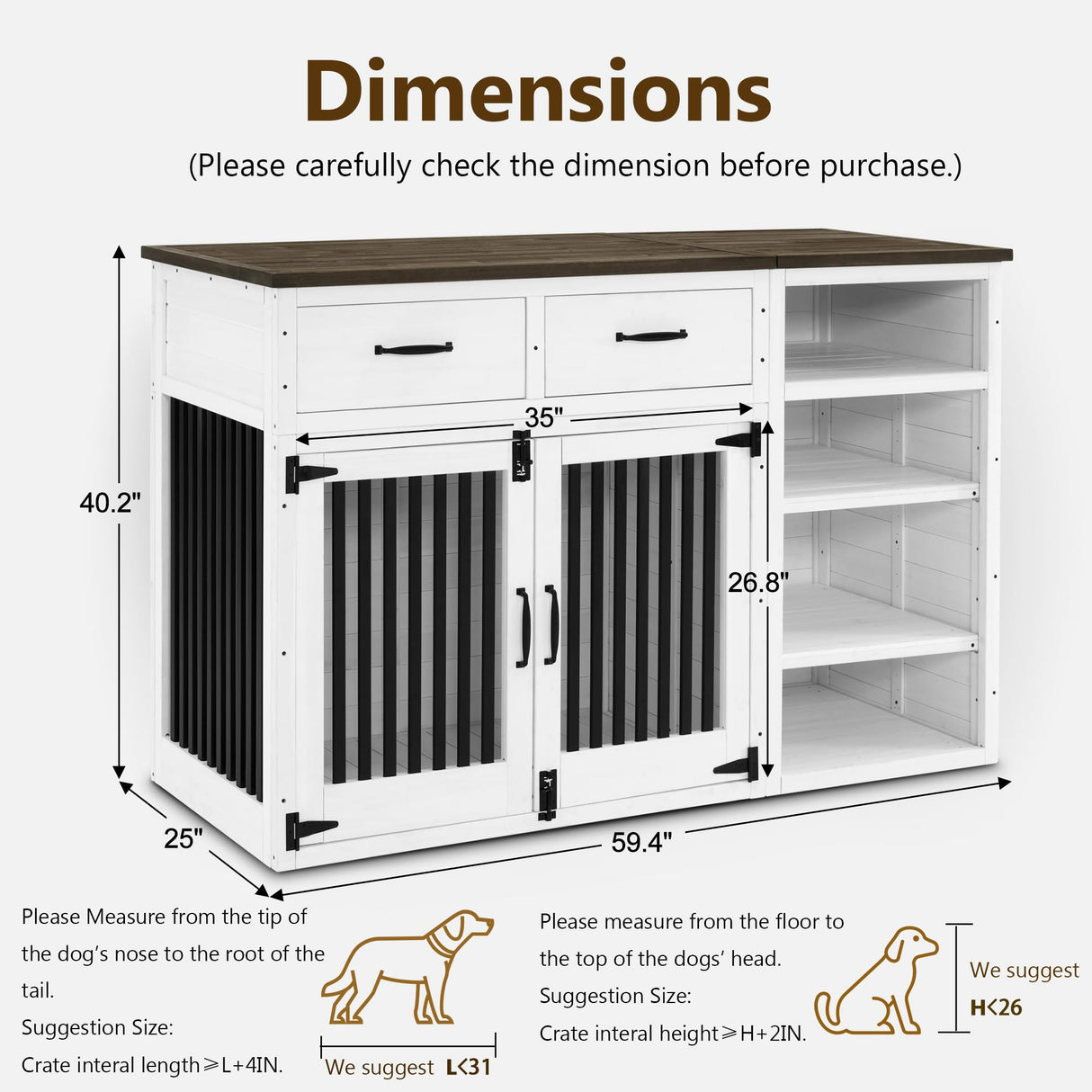 Lovupet Solid Wood Dog Crate Furniture, Medium Dog Cage with Adjustable Shelf and Storage Cabinet, 1775 Lovupet