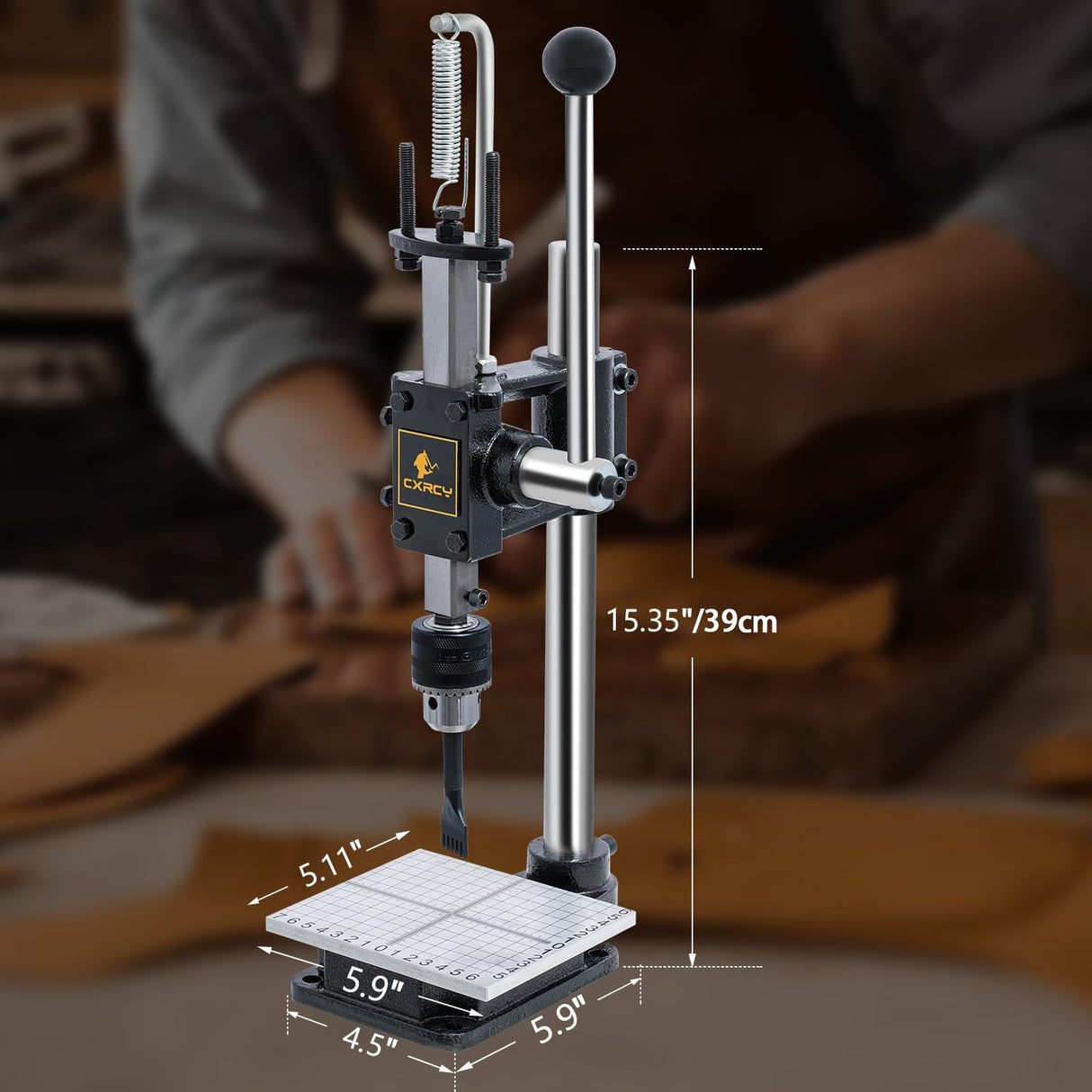 CXRCY Leather Hole Puncher & Press Machine, Manual Hole Punch Set for Leatherworking DIY Craft Leather Hole Punching,Setting Rivets,Button Snaps with 13pcs Punches, PP & Aluminum Plate CXRCY