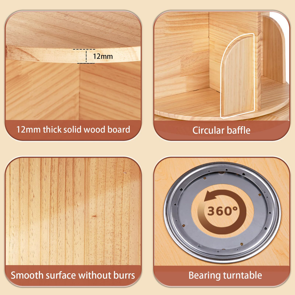 LARYICTU Spinning Bookshelf Rotating Bookshelf Tower 360 Rotating Kids Book Shelf Solid Wood Round Revolving Bookcase Small Floor Standing Swivel Bookcase LARYICTU