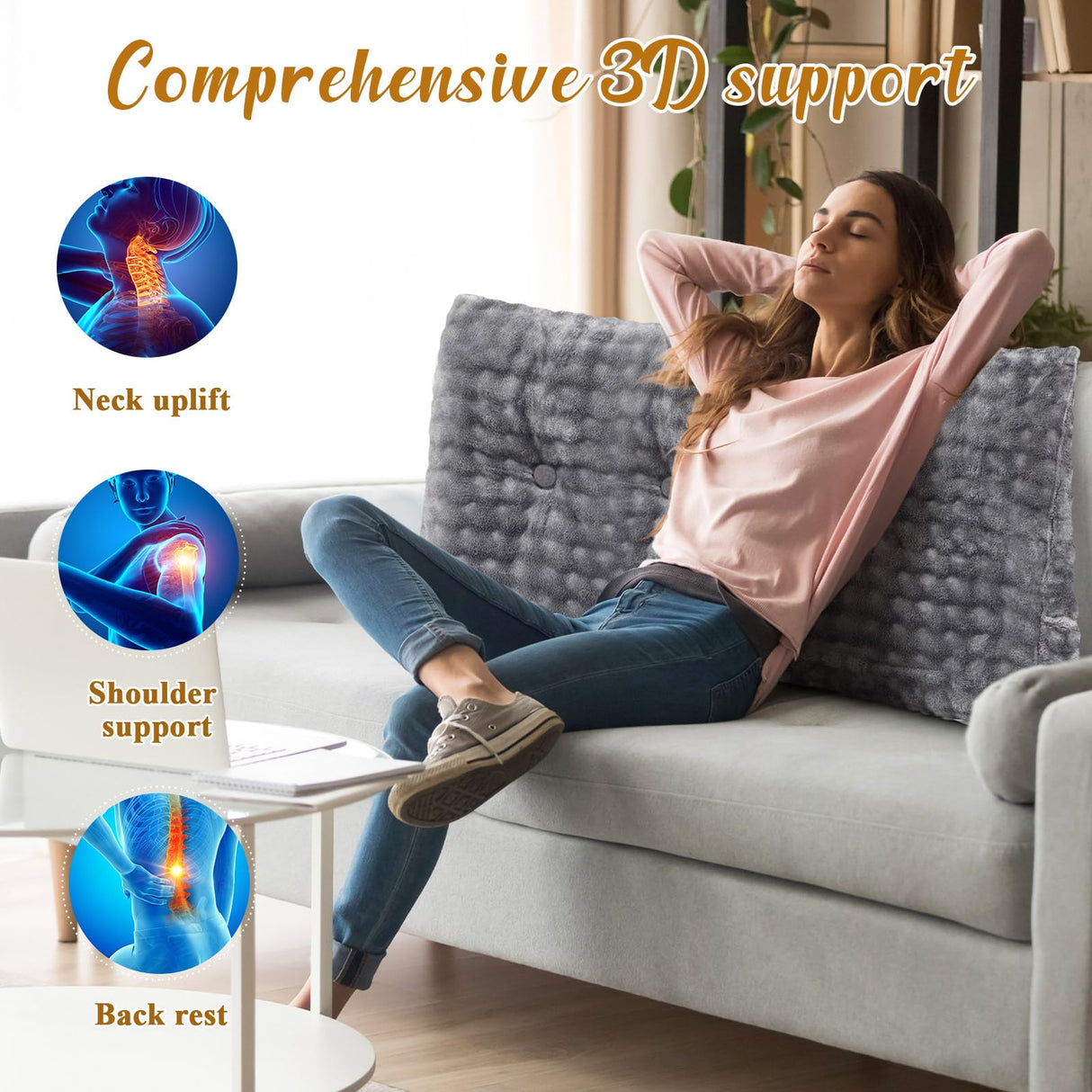 Wenqik Wedge Pillow Triangular Headboard Bed Reading Backrest Wedge Bolster Pillow with Removable Cover Back Support for Daybed Bunk Bed(Gray,Queen) Wenqik