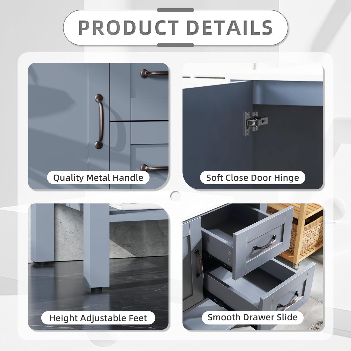 Homecart 30" Bathroom Vanity Cabinet Modern Freestanding Cabinet with Marble Pattern Countertop, Grey, Basin not Included Homecart