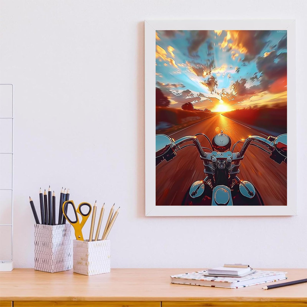 Interesting Motorcycle Diamond Art Painting Kits for Adult, Transportation Vehicles 5D Diamond Art for Adults, Round Drill Painting by Diamonds Art and Crafts for Home Wall Decor Gift 12x16inch KAYEIUU