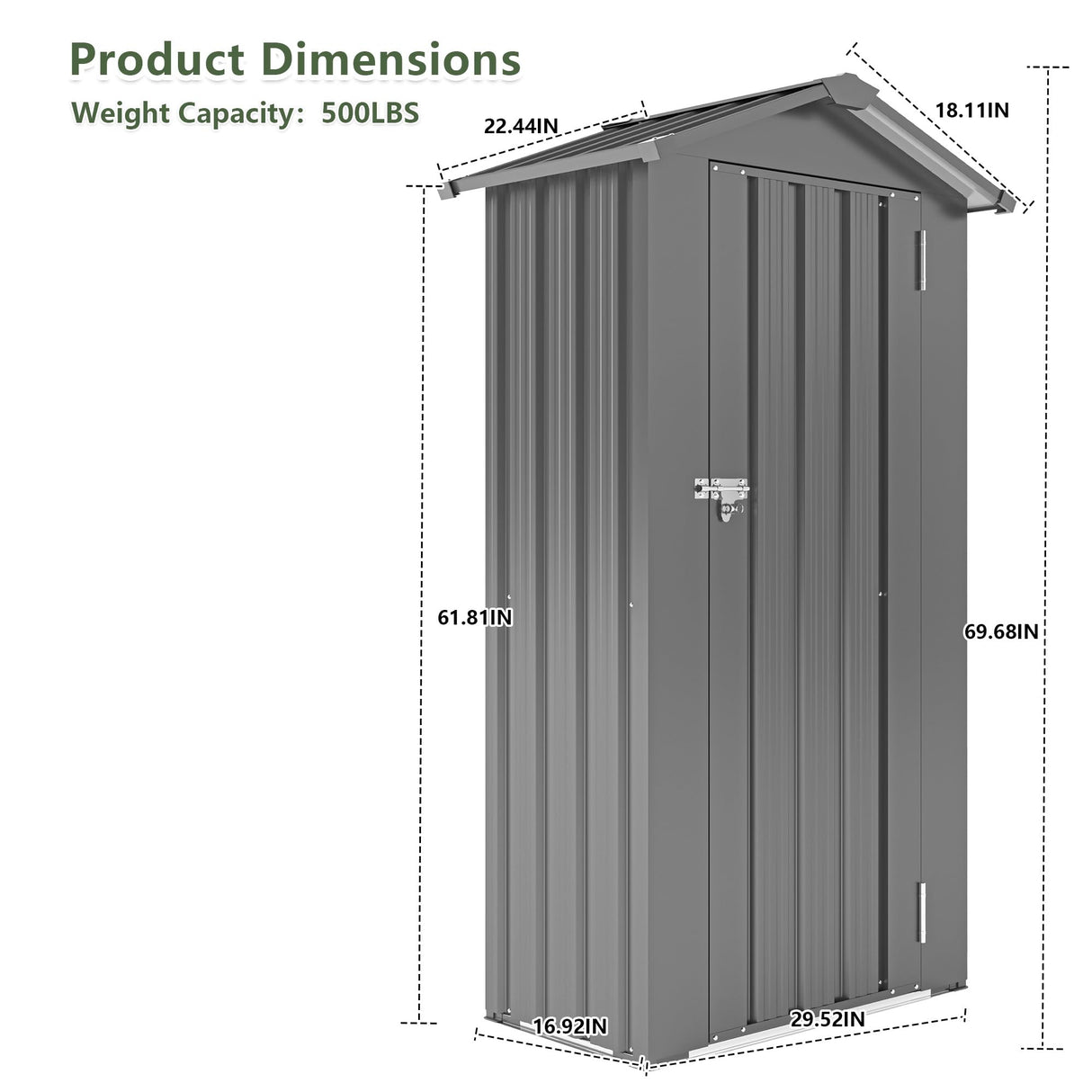 KEIKI Outdoor Storage Shed, 69.7''x16.9''x29.5'' Metal Tool Shed with Sloping Roof & Lockable Door, Small Shed, Top Tall Vertical Tool Cabinet for Backyard Garden Patio Lawn, Black KEIKI