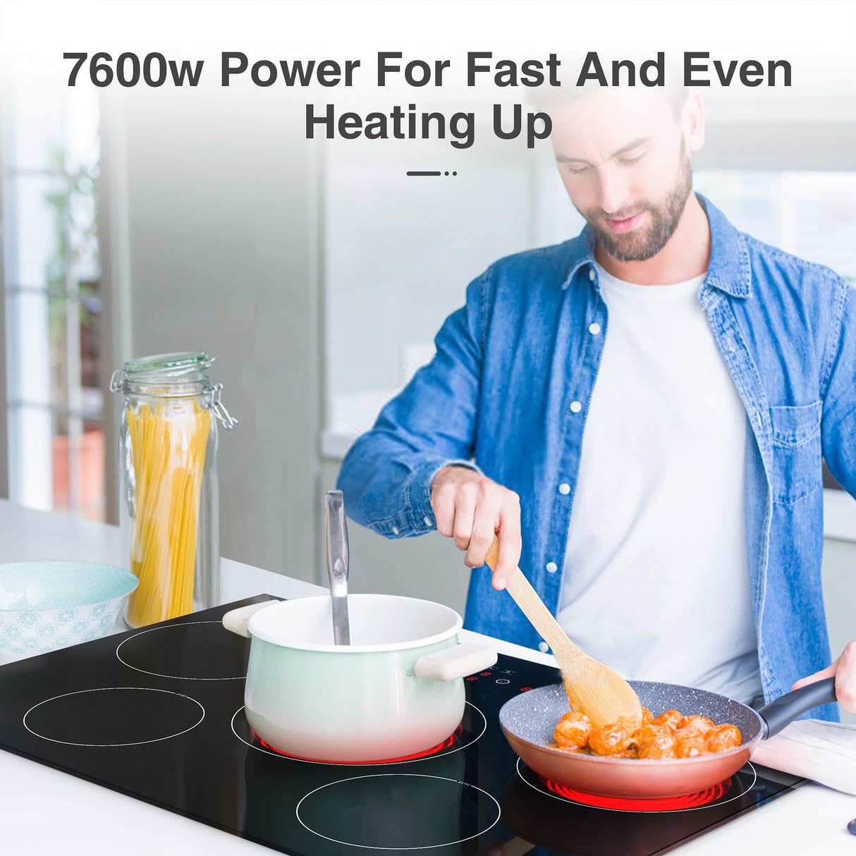 VBGK Electric cooktop 30 inch, 5 burner Electric Stove Built-in and Countertop Electric Stove Top, LED Touch Screen,9 Heating Level, Timer & Kid Safety Lock, 240V 30 inch Electric cooktop VBGK