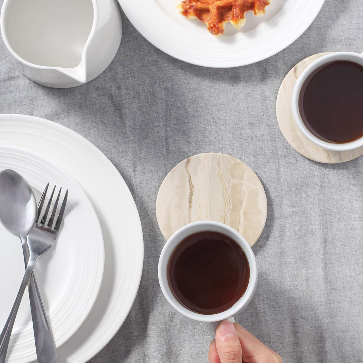 LIFVER Coasters Set of 6, Coasters for Drinks Absorbent Stone with Holder, Black Marble Style Ceramic Drink Coaster for Tabletop Protection, Coffee Table Decor Ideal for Home Decor House Warming Gifts LIFVER