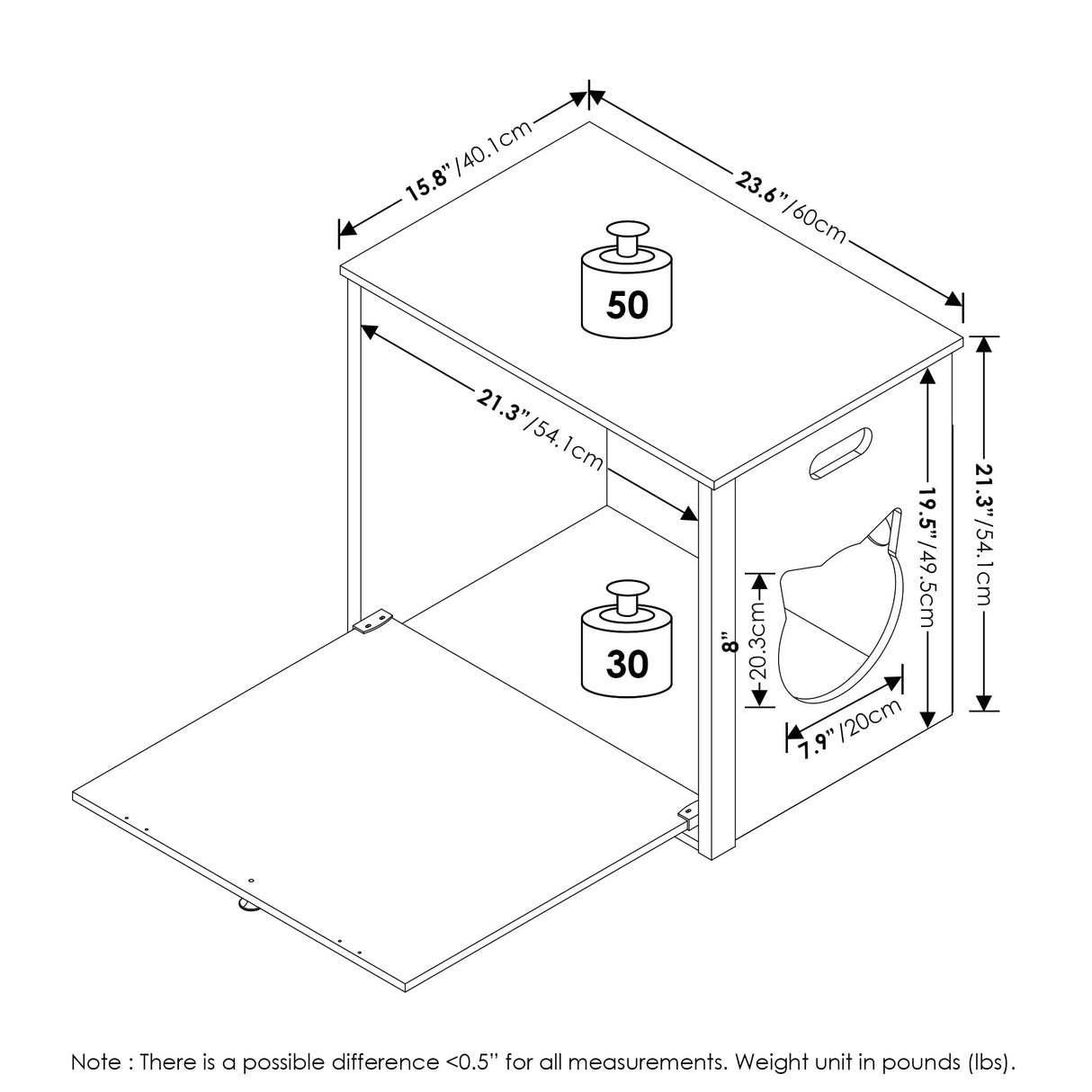 Furinno Peli Small Cat Litter Box Enclosure with Single Door, White Wash, Farmhouse-24 Inch Furinno
