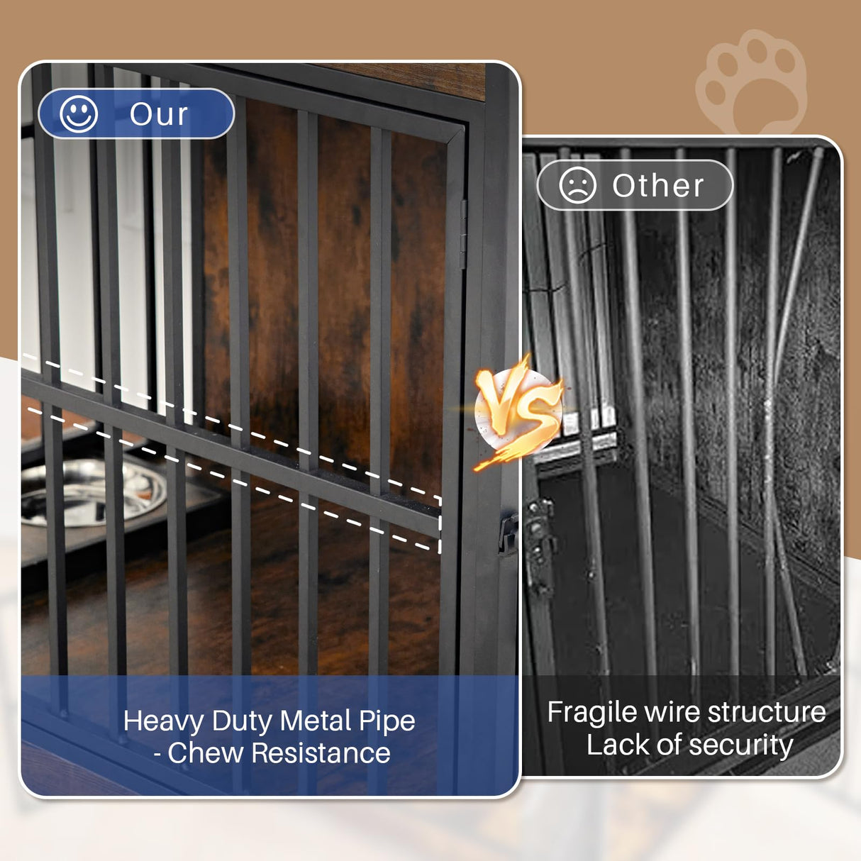 Extra Large Dog Crate Furniture, Dog Crates Furniture for Medium/Large Dogs Indoor, Heavy Duty Dog House with Wheels, Feeder Bowls & Flip Top, Large Dog Crate 44" L x 30" W x 38" H Redlifeᅟᅠ