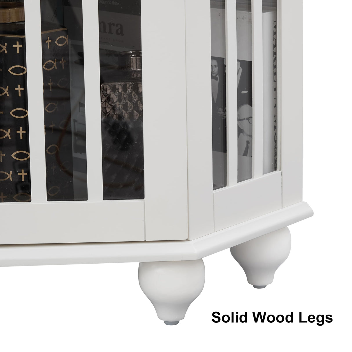 KEIKI Lighted Corner Display Curio Cabinet, 70" Wooden Curved Shelving Unit w/ 4 Adjustable Tempered Glass Shelves, White (Bulb Not Included) KEIKI