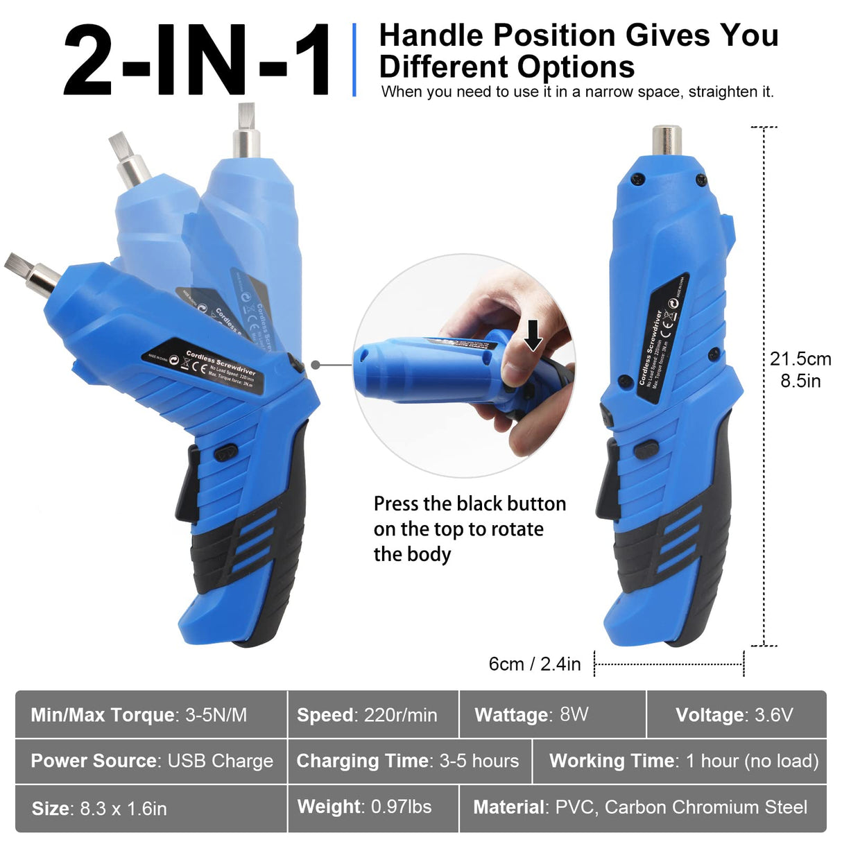 MQFORU Cordless Screwdriver, 47 in 1 Electric Screwdriver, Rechargeable 3.6V Portable Cordless Drills Kit, Dual Position Handle with USB Cable LED Light for Home Office DIY Tools MQFORU