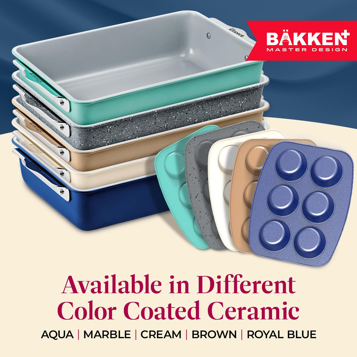 Bakken 8-Piece Stackable Bakeware Set - Ceramic Non-Stick Coating, Baking Sheets, Assorted Baking Pans, PTFE, PFOA & PFOS Free - Healthy Baking, Ergonomic Handles, Cooling Rack, Non-Toxic, Oven-Safe Bakken- Swiss
