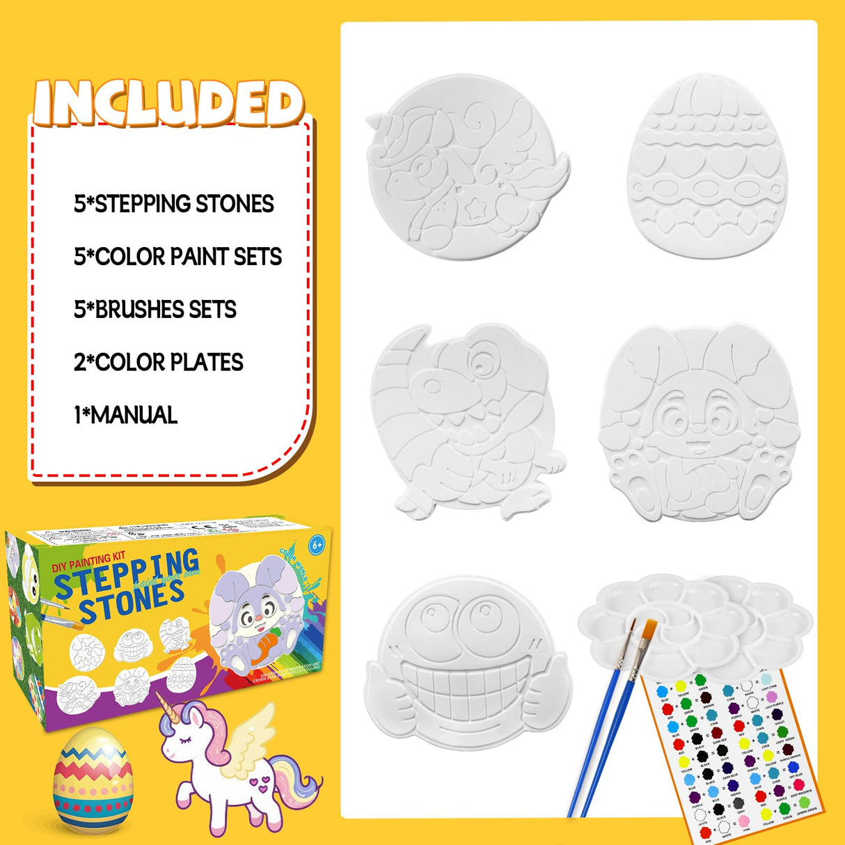 Stepping Stones Painting Kit for Kids Ages 6-12, 5 Pack Paint Your Own Garden Stones, Outdoor Arts and Crafts Kits, Creative Summer Gift for Kids Boy and Girl Age 6, 7, 8, 9, 10+ Year Old (Unicorn) FLLOBE