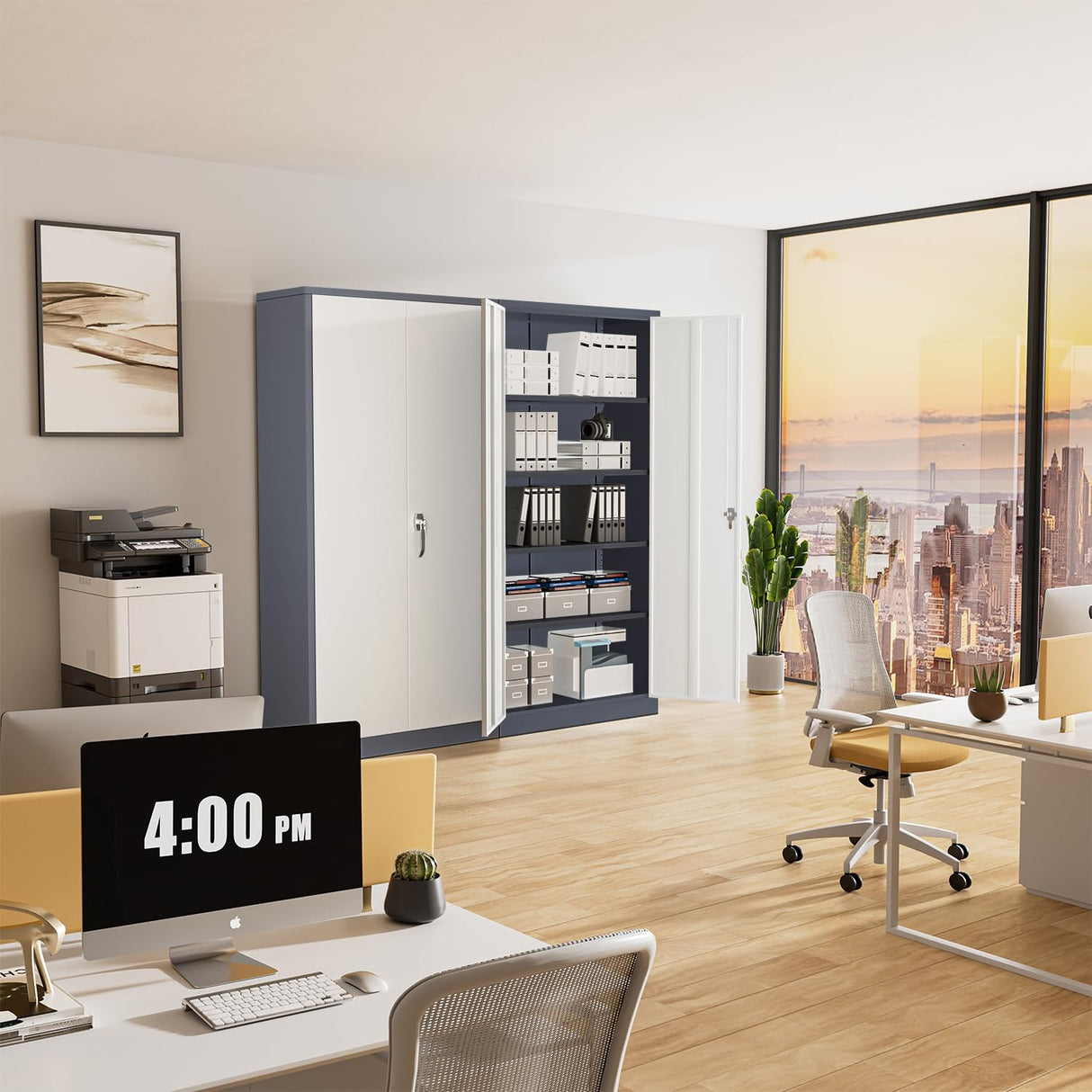 Greenvelly Metal Garage Storage Cabinet, Tall Locking Storage Cabinet with 2 Doors and 4 Adjustable Shelves, Steel Tool Cabinet, Lockable Filling Cabinet for Home, Office, Garage, School (Gray White) Greenvelly