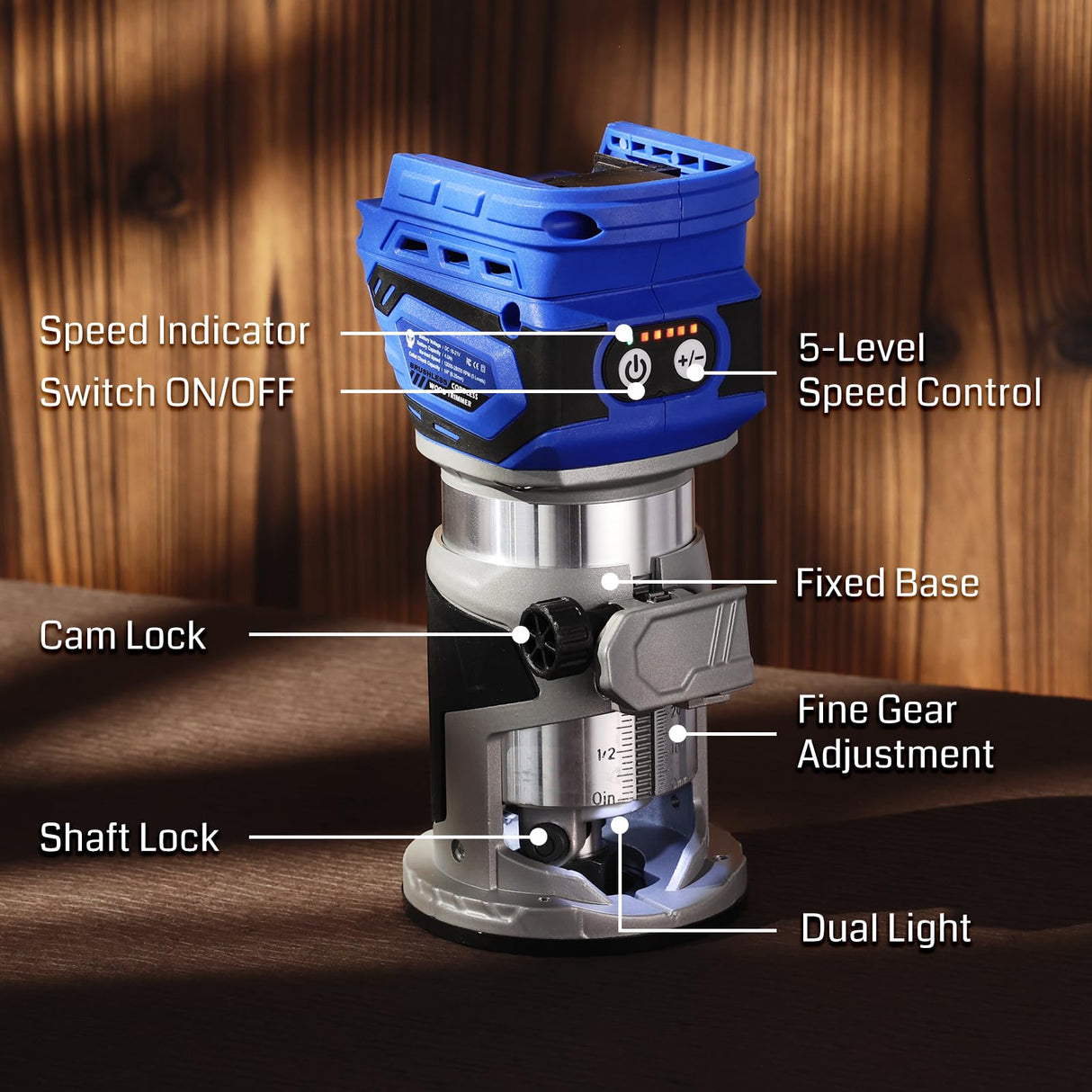 SainSmart Wood Router Cordless, Compact Router for MAK 18V Battery, Brushless Trimmer Router with 5 Variable Speeds, 28,000RPM Compact Edge Trimmer with 1/4” Collet, for Woodworking, Bare Tool Only SainSmart