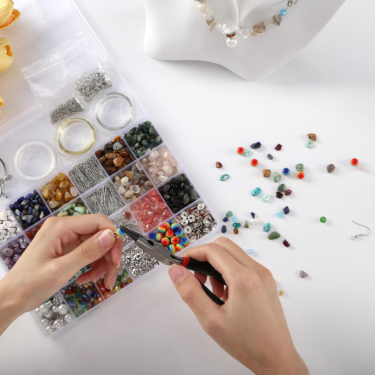 RUOMOXI Y Jewelry Making Supplies Kit for Adults - 1200 Crystal Beads, Jewelry Pliers, Earring Hooks, Necklace Clasp, Beading Wire - DIY Bracelets/Earrings/Rings for Beginners & Professional RUOMOXI Y