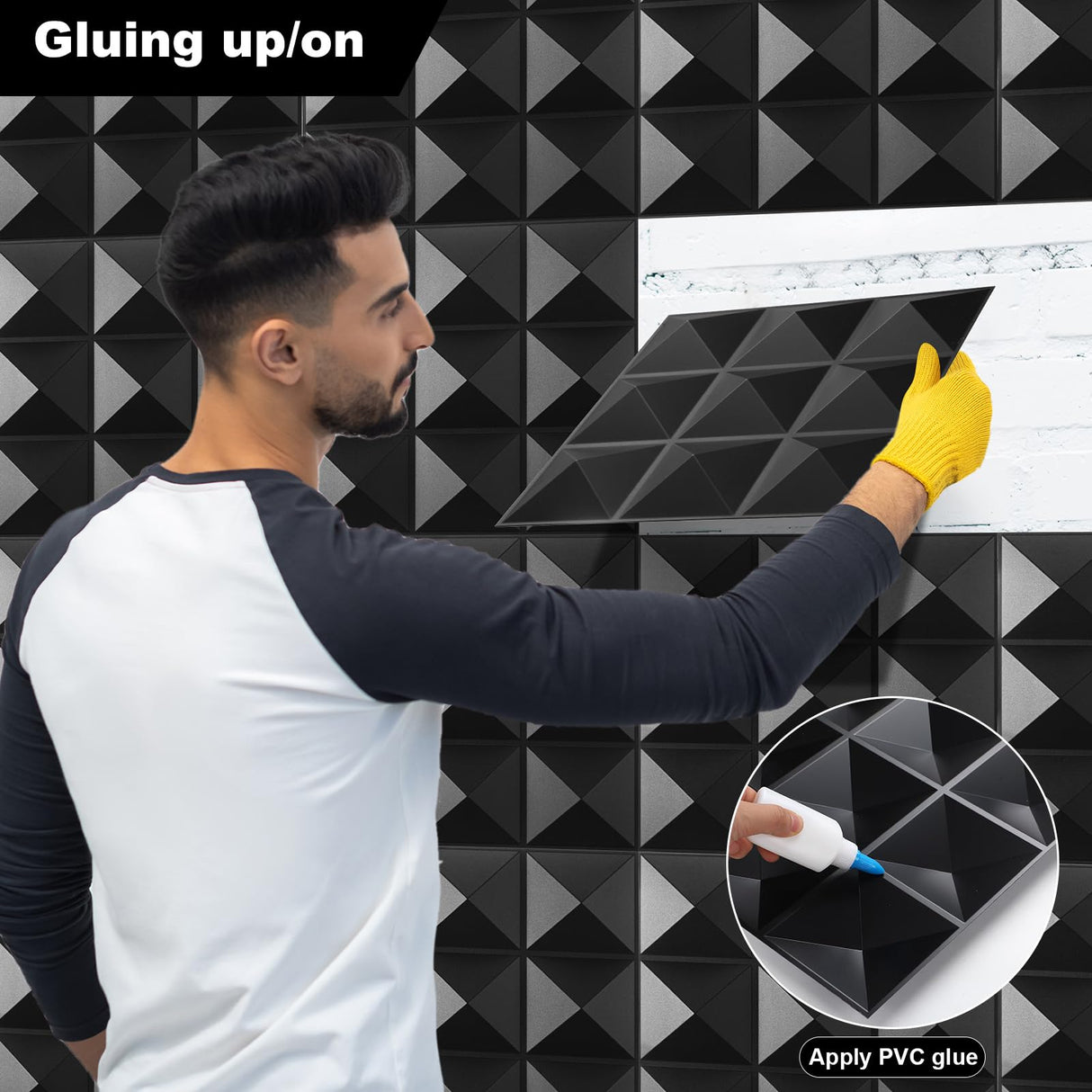 Fulmoon 50 Pcs 3D Wall Panel PVC Textured Wall Panels Decorative 12 x 12 Inches Wall Tiles for Living Room Lobby Bedroom Office Hotel Interior Wall Decor Ceiling Bathroom (Matte Black) Fulmoon