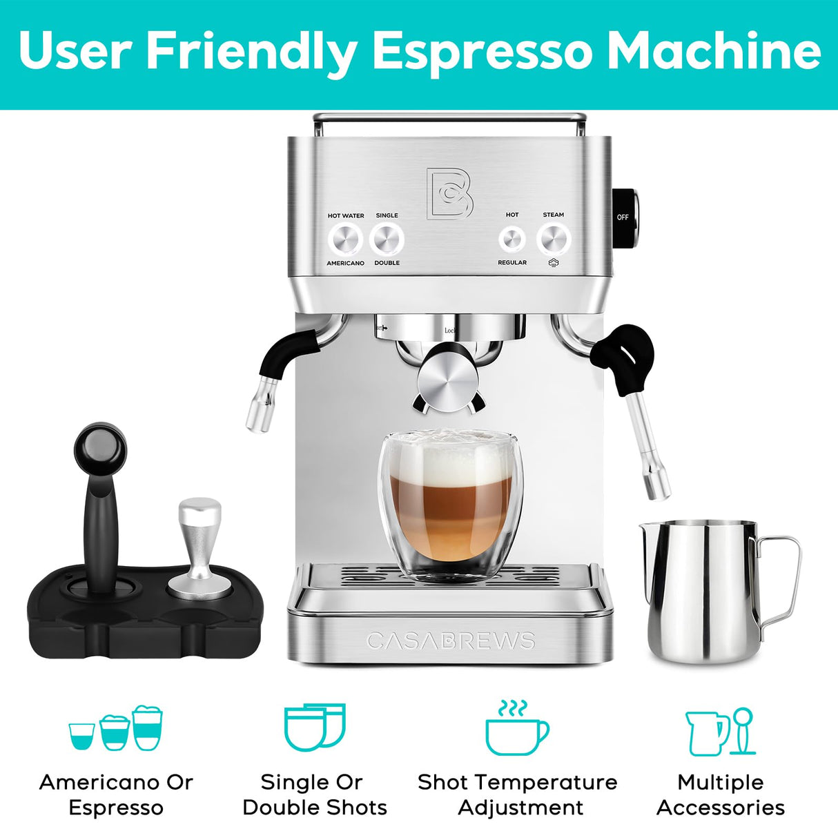 CASABREWS Espresso Machines with Milk Frother, 20 Bar Espresso Maker with Hot Water Wand for Americano, Latte, Cappuccino, Espresso Coffee Machine with Adjustable Temperature, Gifts for Coffee Lovers CASABREWS