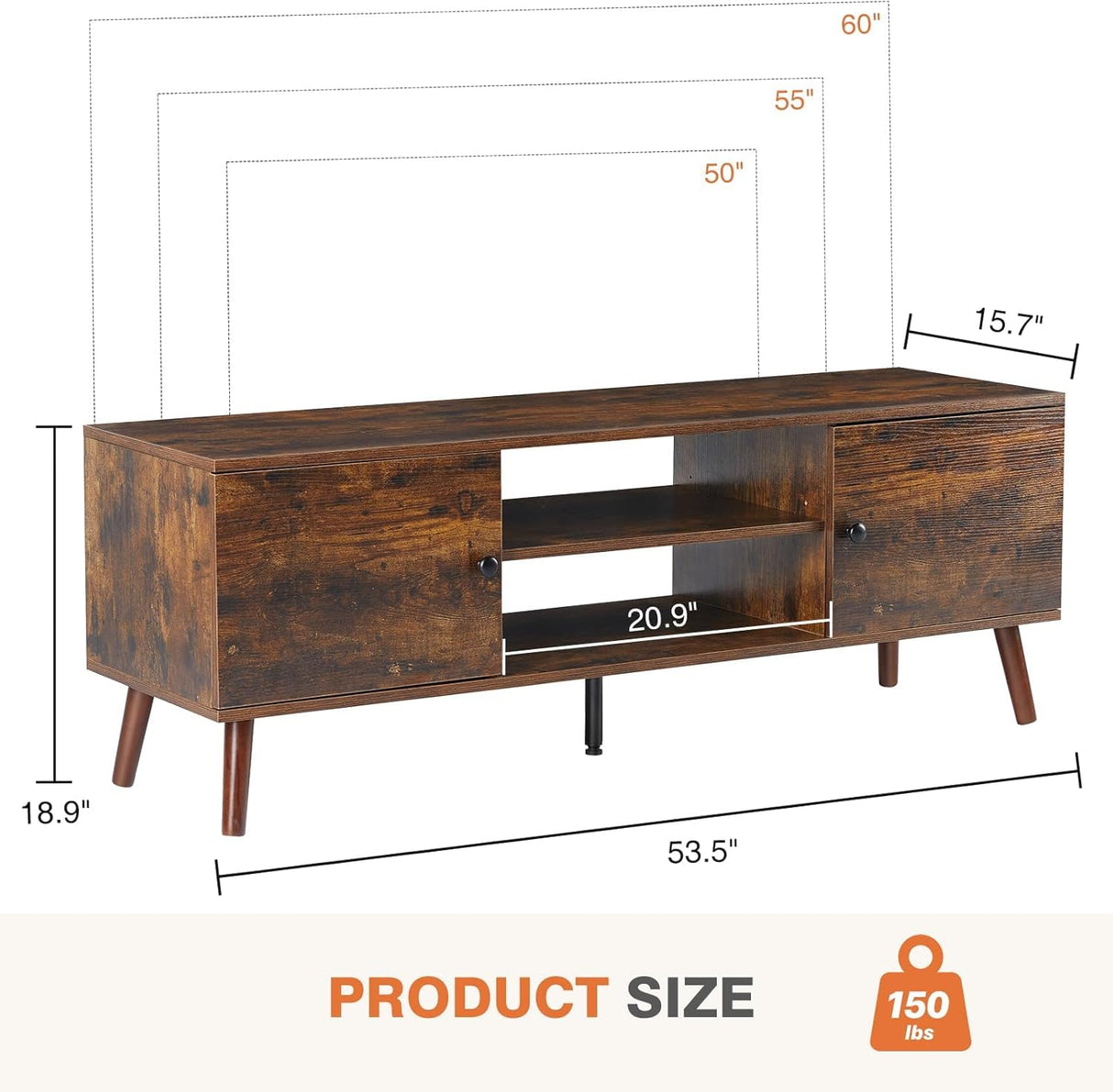 YSSOA TV Stand for 40 55 60 inch Living Room, 2 Cabinet Media Console Table, Entertainment Center with Storage, Soft Hinge Door with Handle, Wood Feet, Bedroom Furniture-Model Brown YSSOA