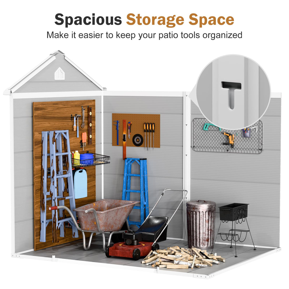 Outdoor Resin Storage Shed 8x6x7 FT Sheds Kit with Floor Included 2 Windows Double Lockable Door,Waterproof Outside Plastic Sheds for Backyard Garden Patio Lawn Tools WELYAS