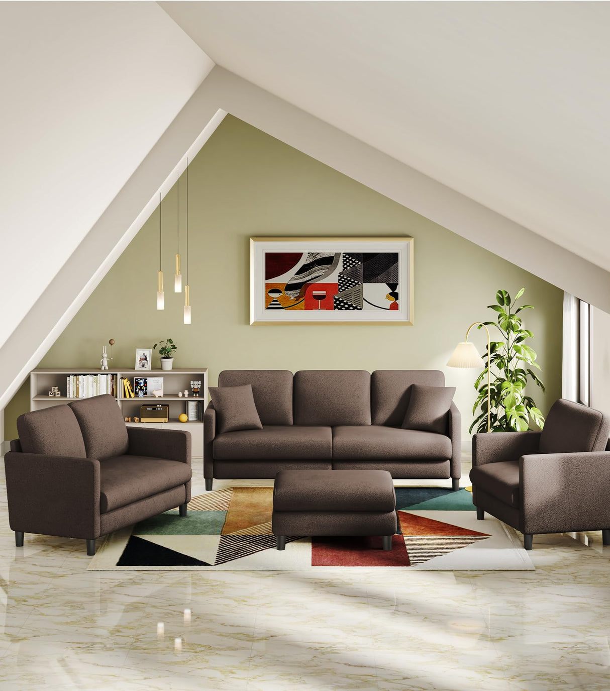 Welzona Loveseat Sofa, 51" Small Sofa Couch for Bedroom, Comfy Teddy Love Seat, Tool-Free Setup Sofas for Living Room, All-Wood Small Couches for Small Spaces, Small Couch No Pillow Include, Brown Welzona