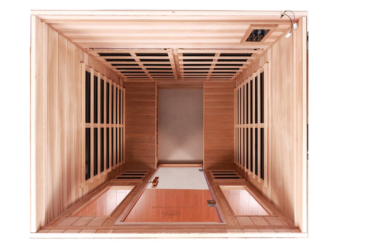 JKIUI Far Infrared Sauna Low EMF Wooden Sauna for Home, 4 Person Outdoor Sauna Room, 2,050watt, American Basswood, Indoor Home Sauna with Bluetooth, LCD, LED JKIUI