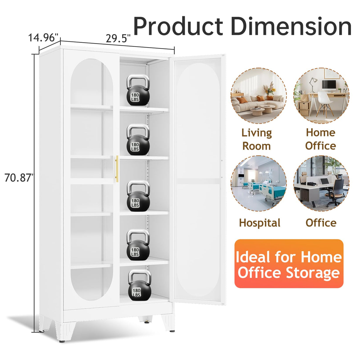 baoliwo Display Cabinet with Glass Door, 71" Tall Storage Cabinet with Adjustable Shelves, Metal Curio Cabinet Multi-Purpose Display Case for Collectibles Bedroom Living Room Office baoliwo