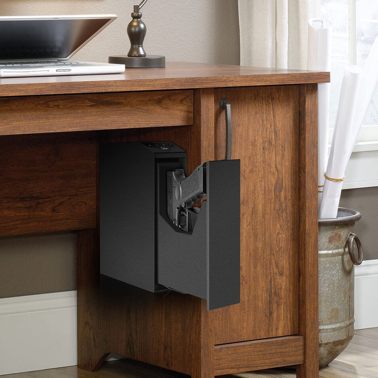 Digital Slider Handgun Gun Safe for Nightstand, Desk, Bed Side, Wall, Truck - Auto Sliding Door Hand Gun Safe for Pistol LANGGER V