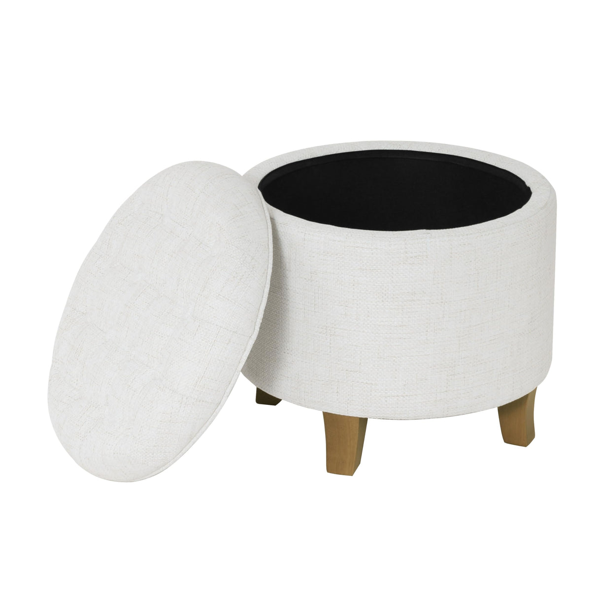 HomePop Home Decor | Upholstered Round Tufted Foot Rest Ottoman | Ottoman with Storage for Living Room & Bedroom | Decorative Home Furniture, Cream Textured Solid HomePop