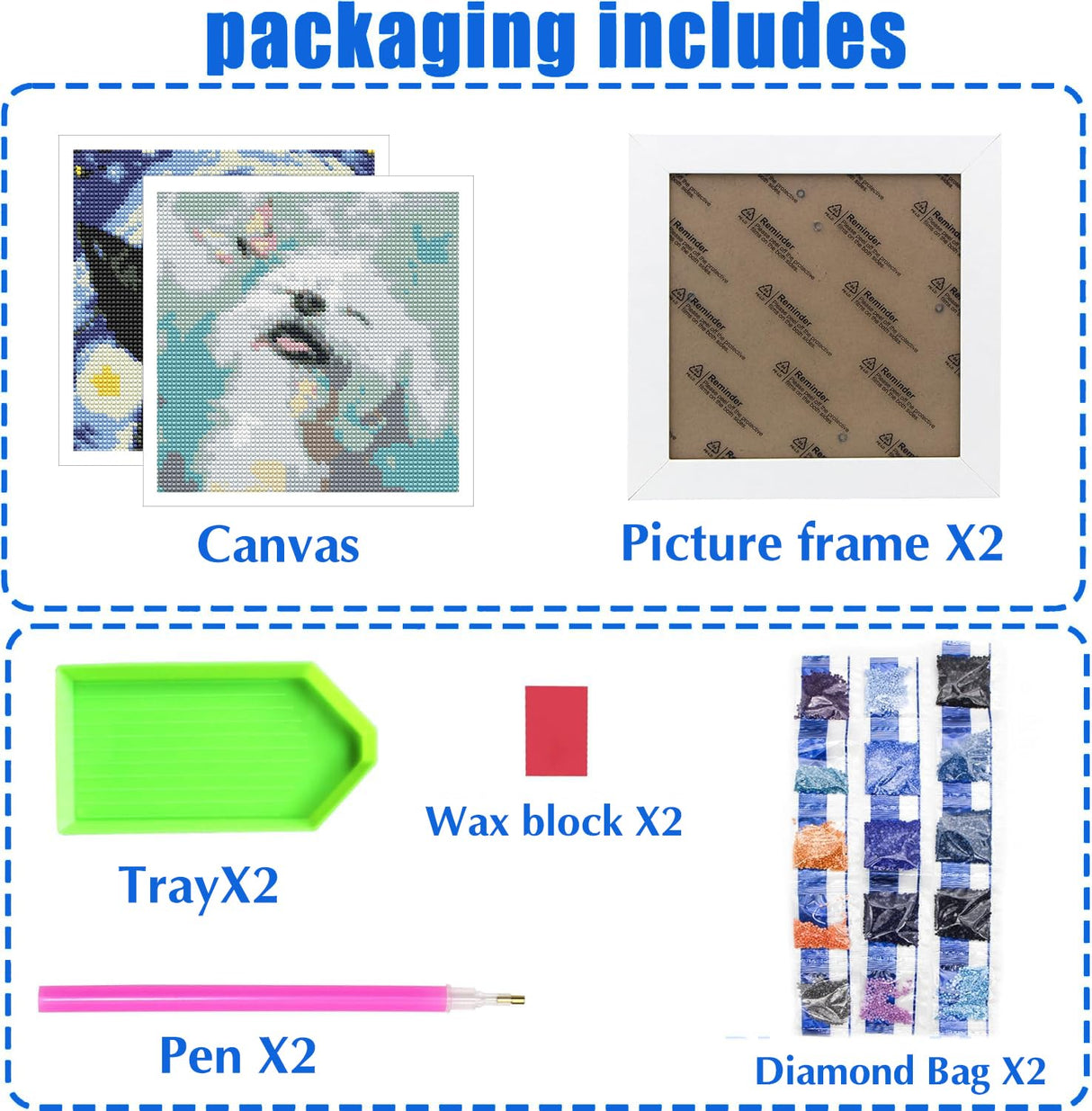 2 Pack Diamond Art Kits for Kids with Frame, DIY 5D Diamond Painting by Numbers for Beginners, Fun Arts and Crafts for Boys and Girls Ages 6-8-12, 6β³ x 6β³ Cat and Dog Animal Design Temiaode