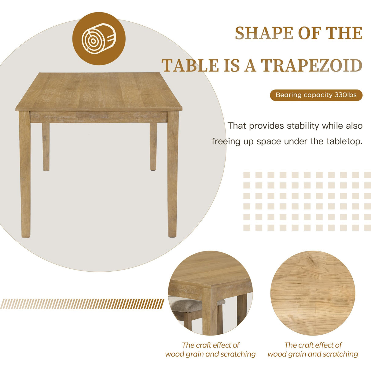 7-Piece Farmhouse Dining Table Set with 6 Upholstered Chairs & 60-Inch Solid Wood Table, Whitewash Finish - Rustic Kitchen Furniture, Padded Seats, Comfortable Dining Room Set for 6 SDHYL