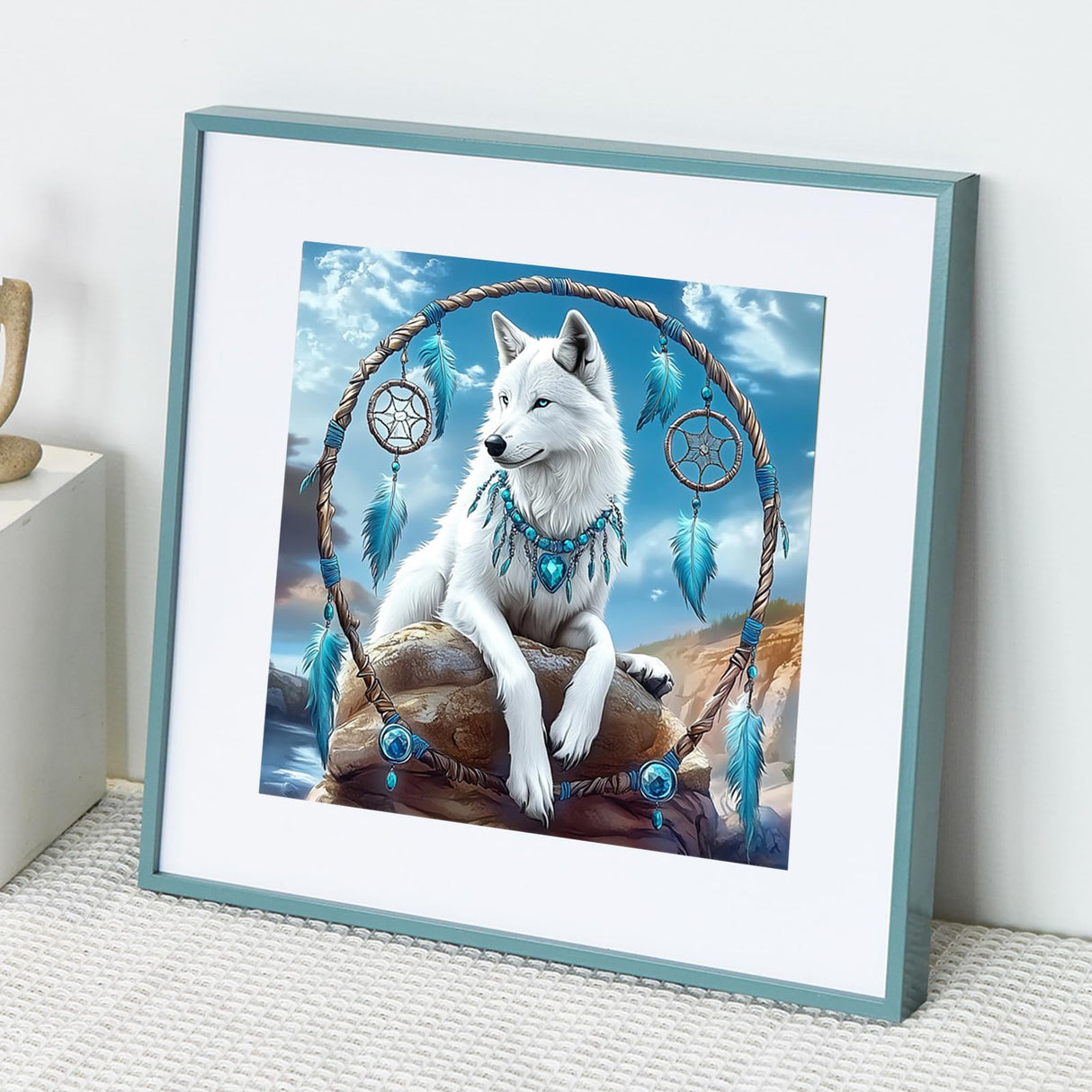 DIYDECORFUN Wolf Dreamcatcher Diamond Art Kits for Adults,Animal Diamond Painting Kit for Begninner,Full Round Drill Wolf 5D Diamond Dots Gem Arts and Crafts Kits for Adults Home Wall Decor 12x12IN DIYDECORFUN