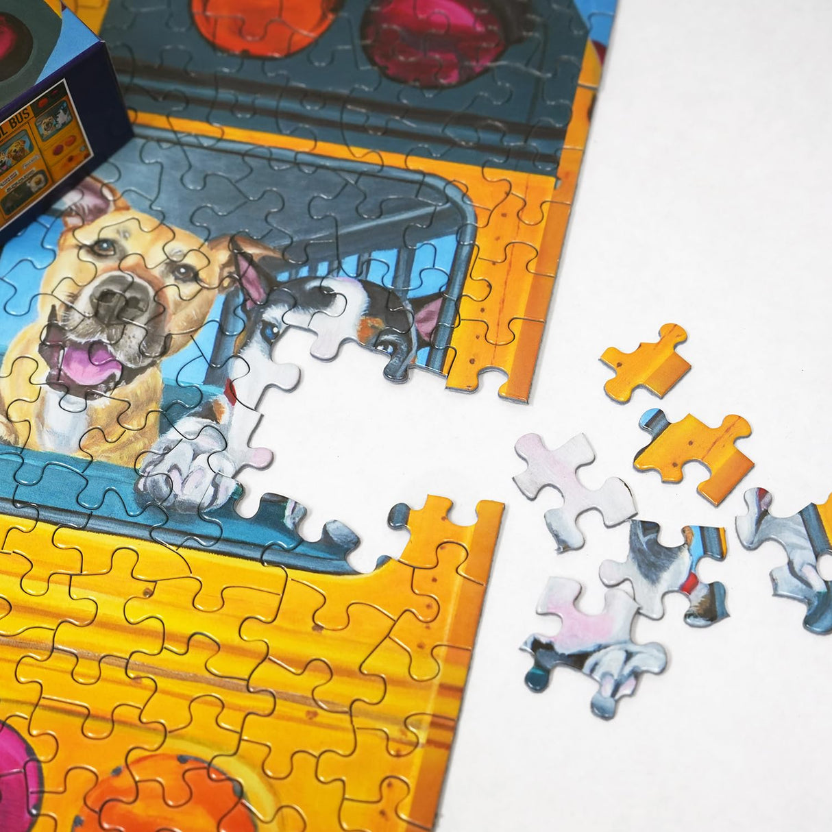 Springbok Happy Bus 500 Piece Jigsaw Puzzle for Adults and Kids - Dog Lovers Will Enjoy This Illustration by Artist Carol Luz of Lots of Happy Dogs on The schoolbus. Springbok