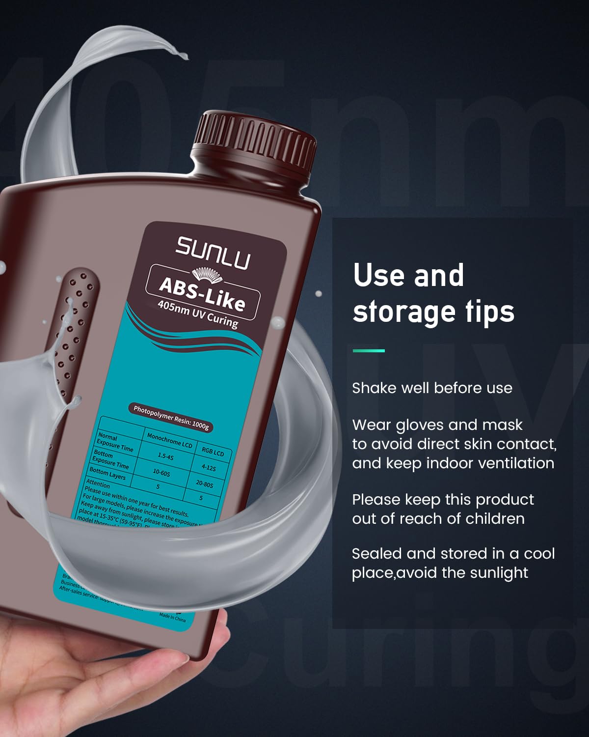 SUNLU 2000G ABS Like Resin for 3D Printer, 405nm UV Curing Photopolymer Rapid 3D Resin for 2K 4K 6K 8K LCD/DLP/SLA 3D Printers, Non-Brittle & High Precision & Low Shrinkage, 2KG, Dark Grey SUNLU