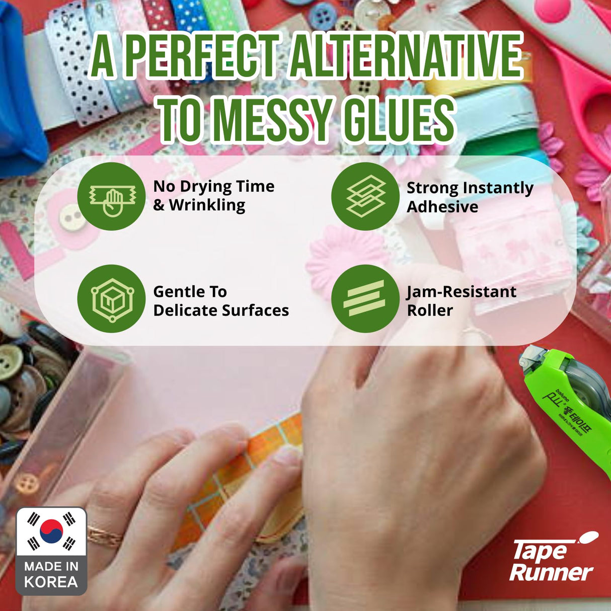 Tape Runner - Double Sided Adhesive with Dispenser Roller Included - Acid Free, Sticky, Transparent - Ideal for Scrapbooking, Crafts & More - Retractable (315 inches per Cartridge), 5 Cartridges TAPE RUNNER