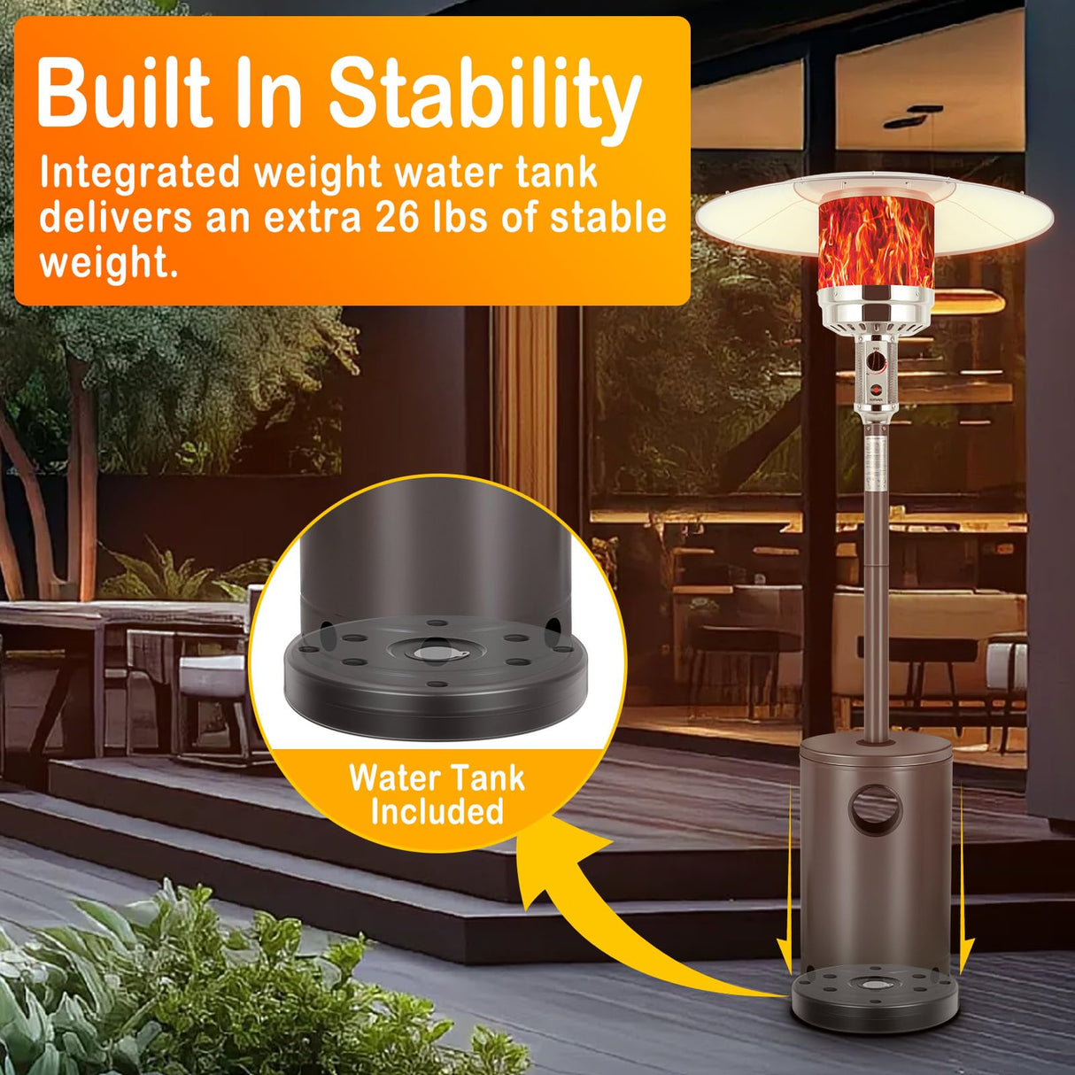 Hykolity 50,000 BTU Patio Heater with Sand Box, Table Design, Double-Layer Stainless Steel Burner, Wheels, Tip-over Protection System, Outdoor Heater for Home and Residential, Brown hykolity
