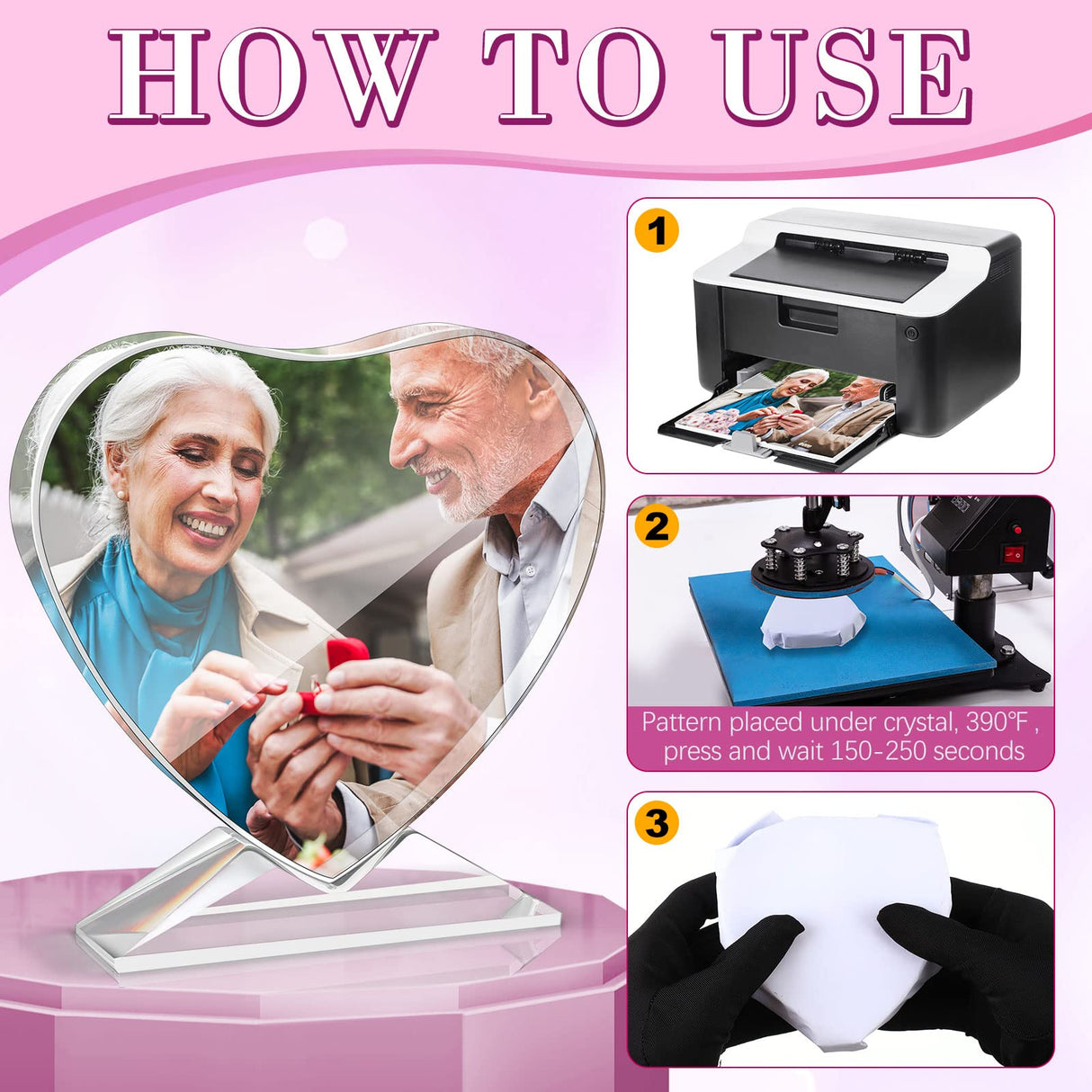 Qunclay 6 Pcs Sublimation Blanks Crystal Sublimation Canvas Blanks Decorative Heat Transfer Photo Frame Crystal Picture Frame for DIY Custom Tabletop Supplies (Heart,3.94 x 3.94 x 0.71 Inch) Qunclay