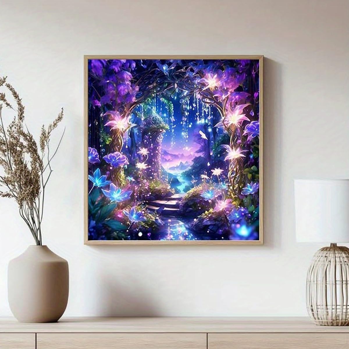 Waterfall Landscape Diamond Painting Kits for Adults, Luminous Flower 5D Diamond Art Kits for Adults Beginner, DIY Full Round Drill Gem Crystal Art Forest Scenery for Home Decor 12x12Inch wavaiov