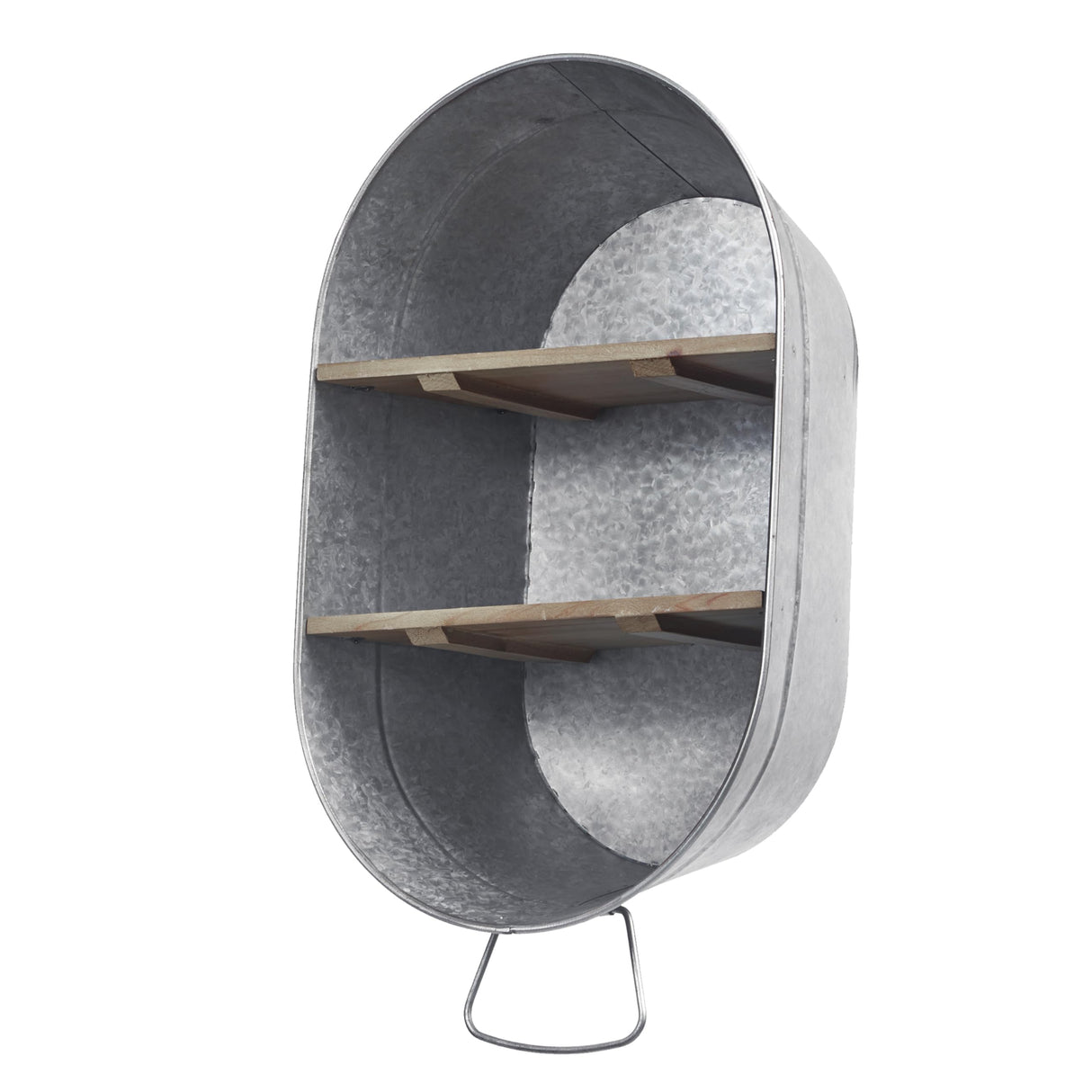 SOFE Galvanized Metal Wash Tub with Shelf, Small Oval Wall Shelf Country Bathroom Decor, 2 Tier Display Shelf Wall Mounted, Farmhouse Laundry, Floating Shelves Bathroom, Living Room SOFE