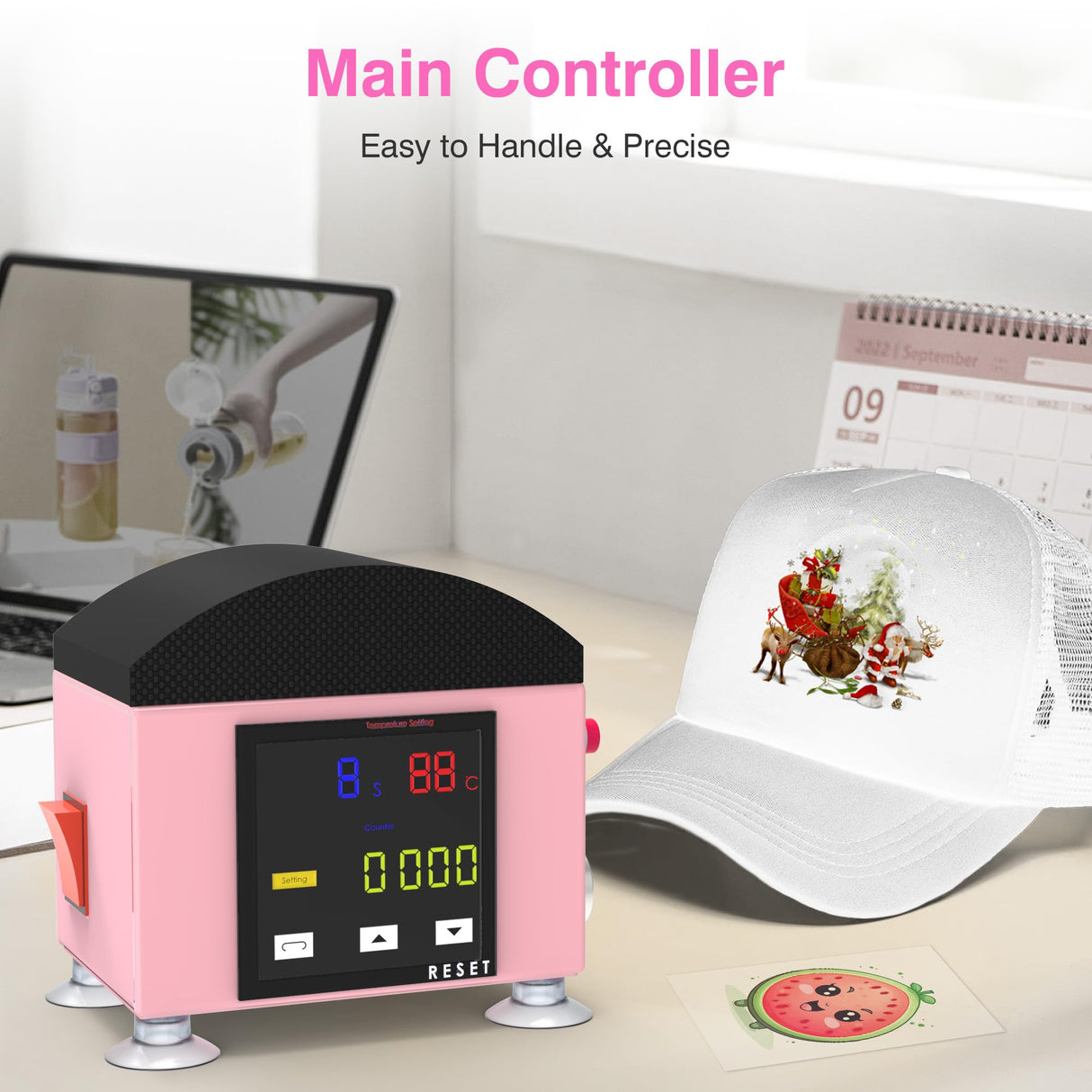 BERXOL Hat Press,Hat Press Heat Machine for Caps, Curved Heat Plate,Precise Temperature & Timer Control for Easy Operation, Mini Hat Heat Press for Hats, Bags and Socks (Coral Pink) BERXOL