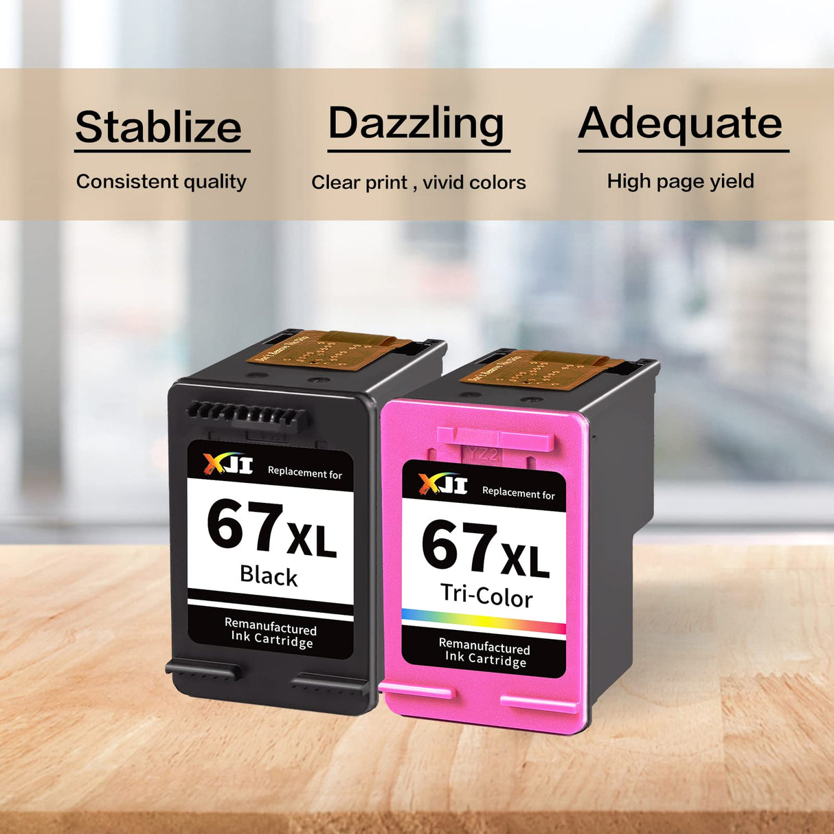 XJI Remanufactured Ink Cartridges Replacement for HP 67XL 67 XL Black Color Combo Pack, for Deskjet Plus 2700 2700e 2755 2755e 2855e 4100 4100e 4155 4155e 4255e Envy Pro 6000 6055e 6400 6455e Printer XJI