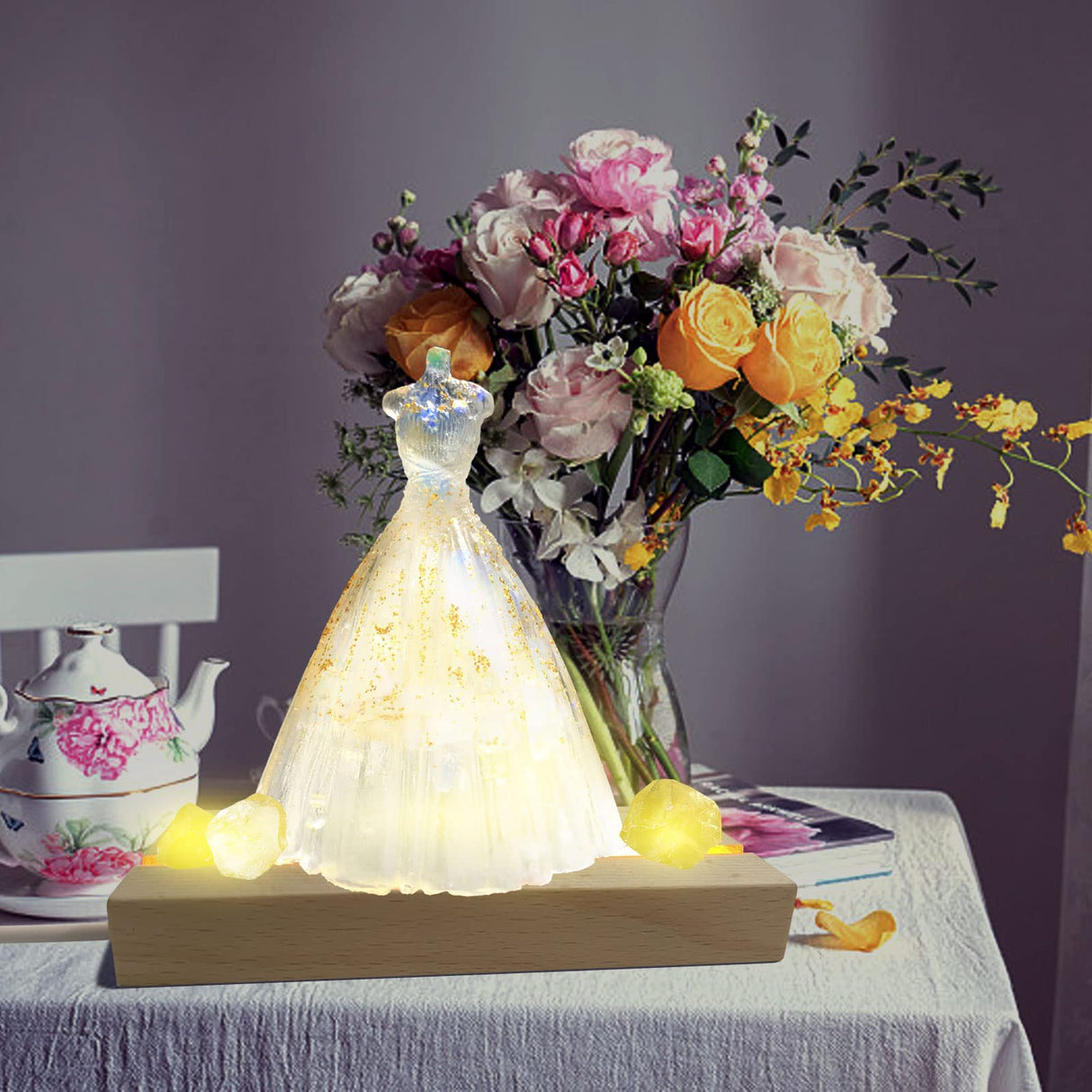 JOJOCY 4 Packs LED Lights Base 4.33 x 1.57 inch Rectangle Wood Display Pedestal, Wooden Led Lights Display Base for Acrylic and Plexiglass Crystal Glass Resin Art (4pc) JOJOCY